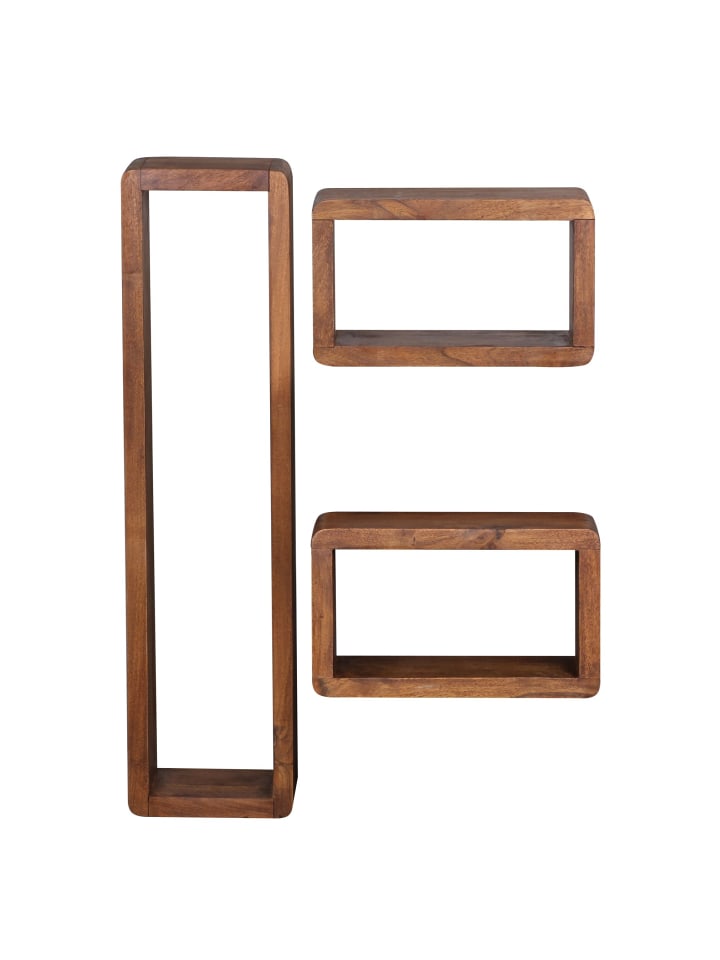 KADIMA DESIGN Wandregal Massivholz | 3-teiliges Set, Abgerundet, Hohe Belastbarkeit in Braun günstig kaufen onesize