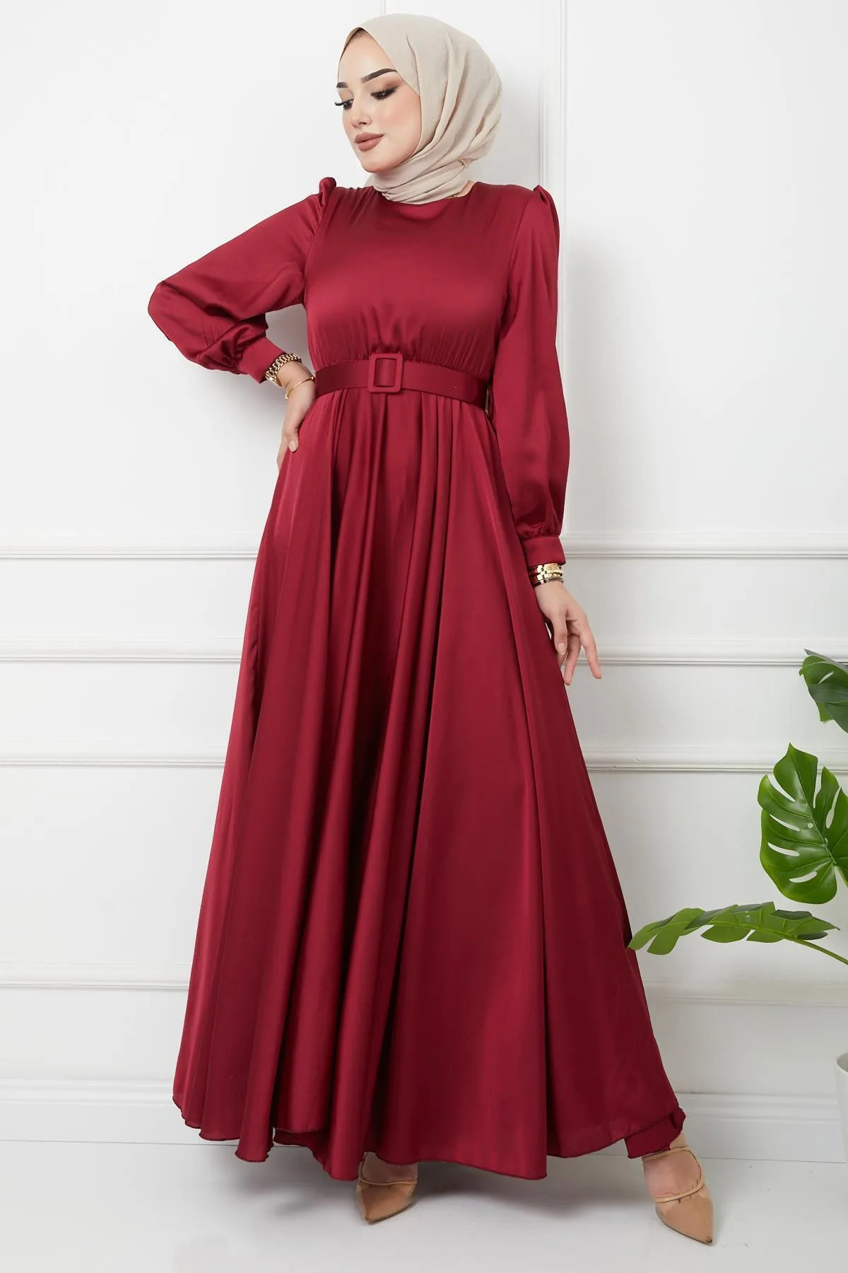 Olcay  Gürtel-Accessoire, ausgestelltes Abendkleid CLARET 1602