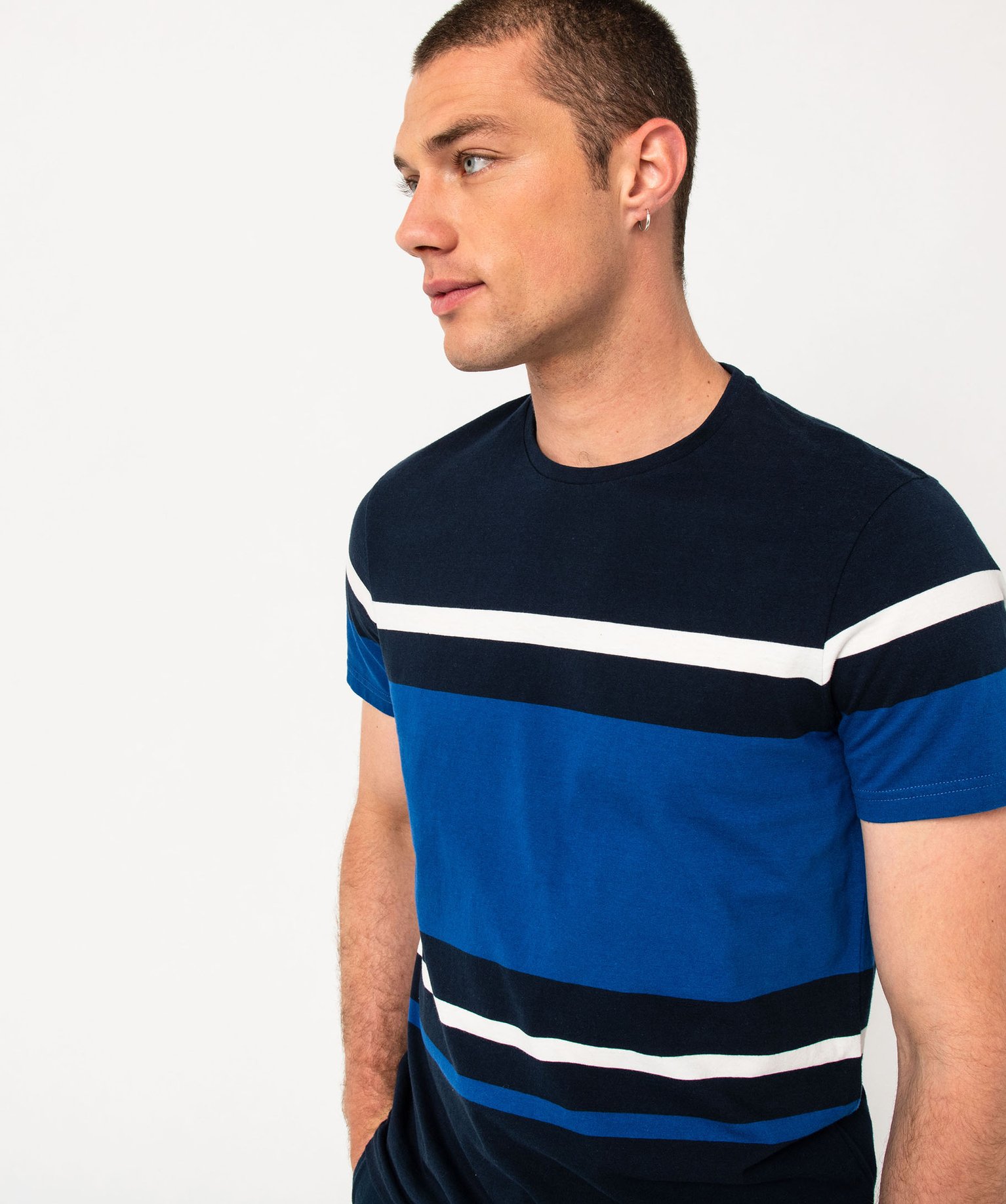 Tee-shirt manches courtes à rayures homme bleu | GEMO