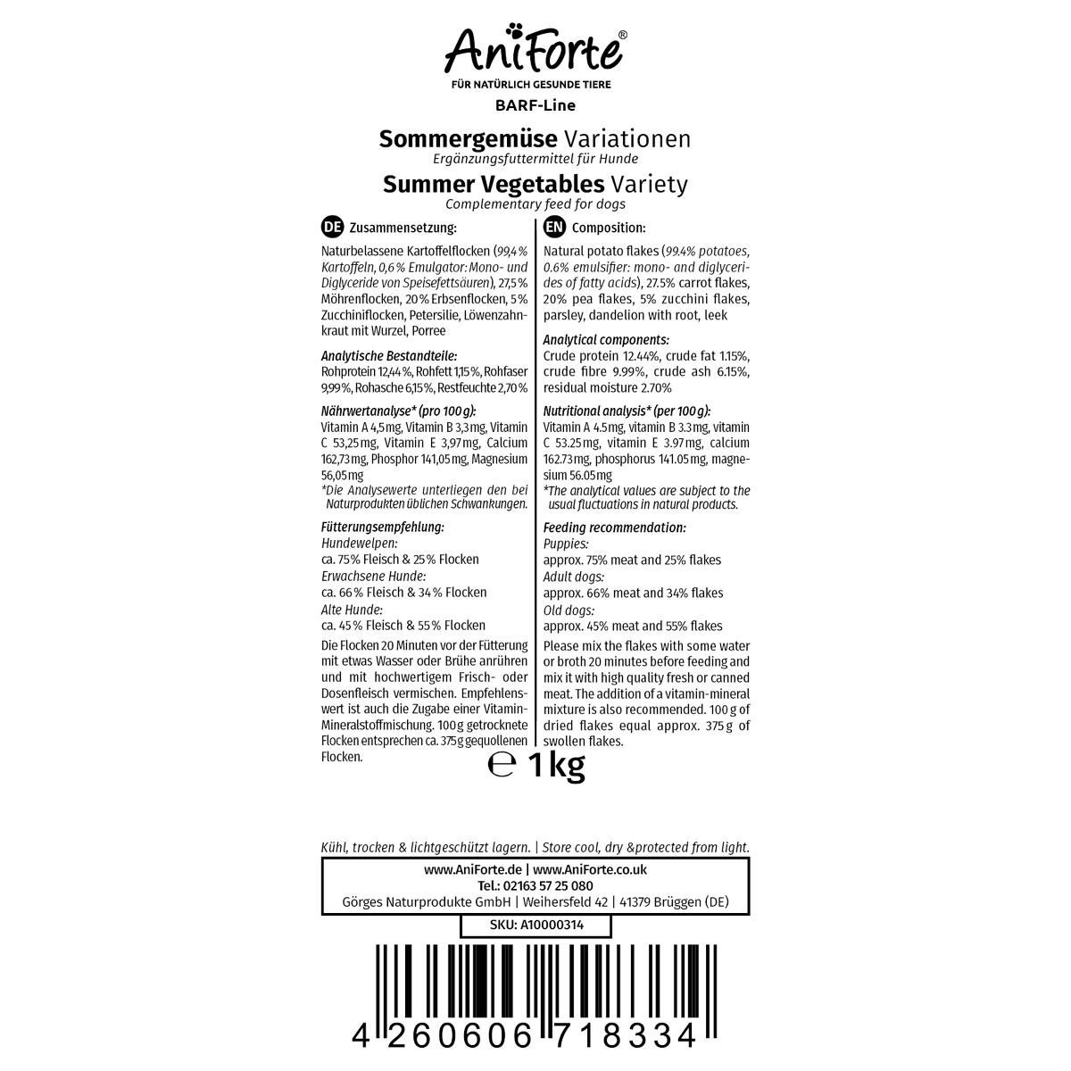 Aniforte Ergänzungsfutter & Aufzucht Aniforte BARF- Line Sommergemüse Variationen 1kg