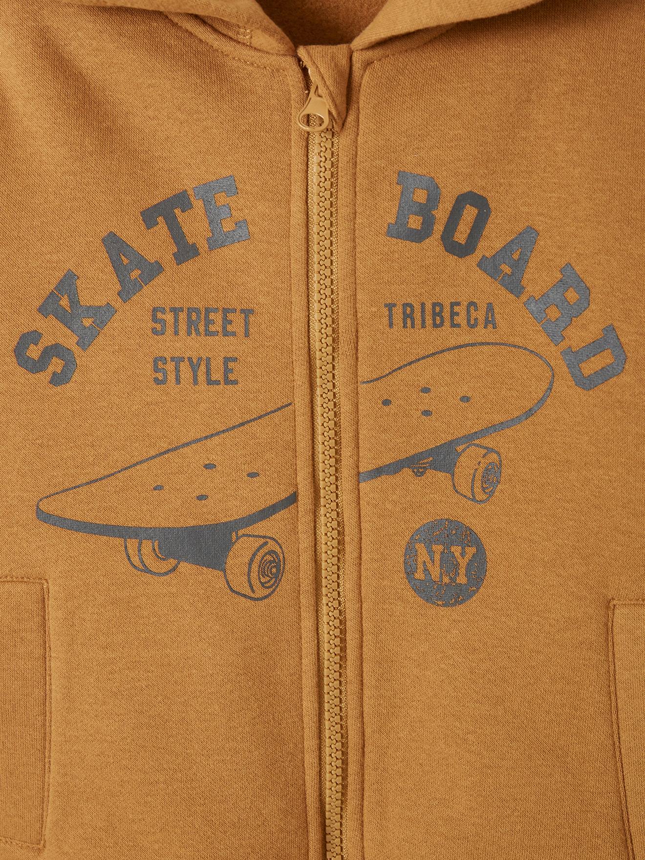 Sweat zippé à capuche Basics garçon motif graphique ocre