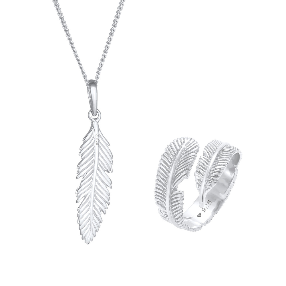 Elli Elli Ensemble de Bijoux Feder Boho Festival Kette Wickelring 925 Silber Bijoux