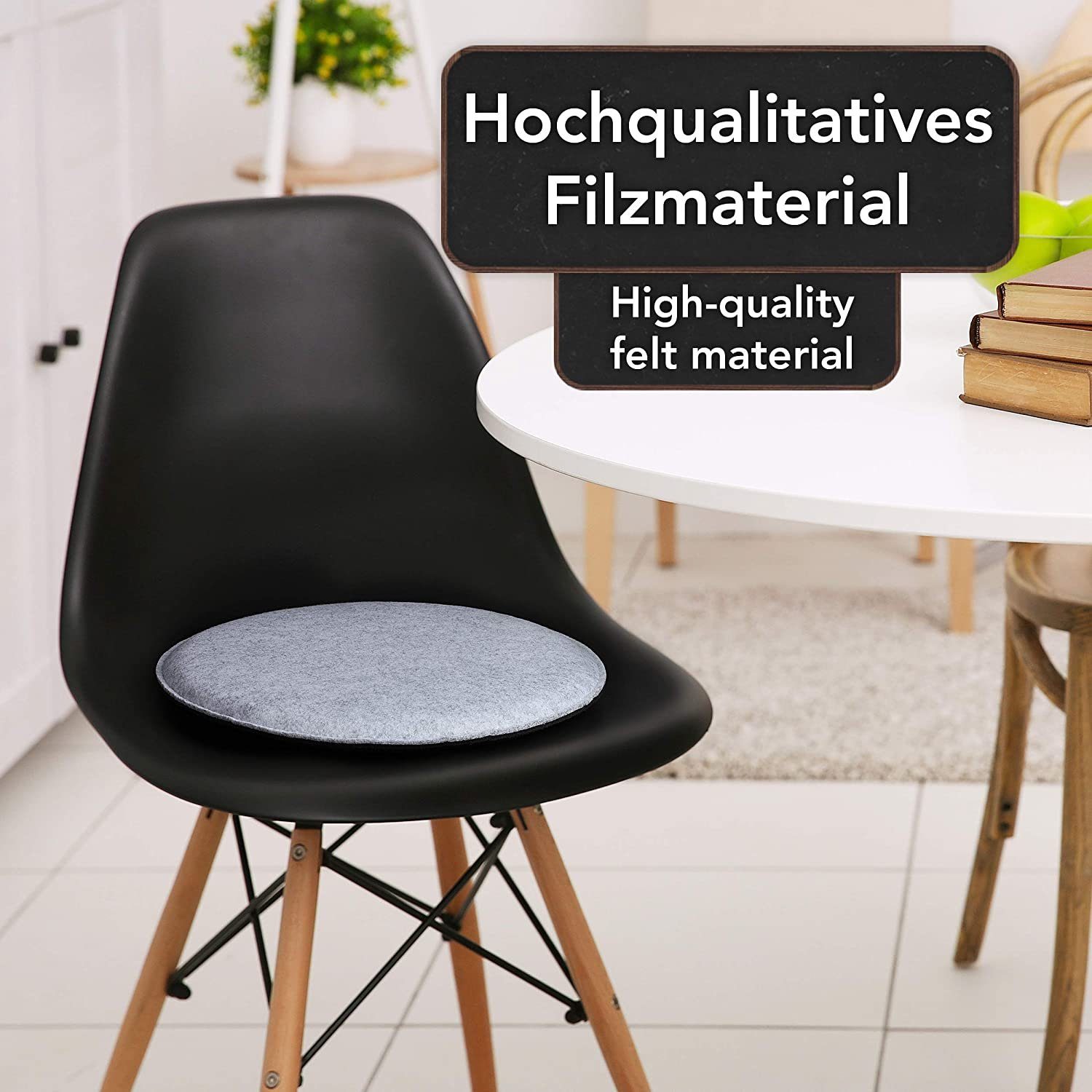 Loco Bird Stuhlkissen 4er Set rund aus Filz Ø 36cm, Stuhlkissen für Schalenstuhl: bequeme Sitzauflage für Bank / Stuhl