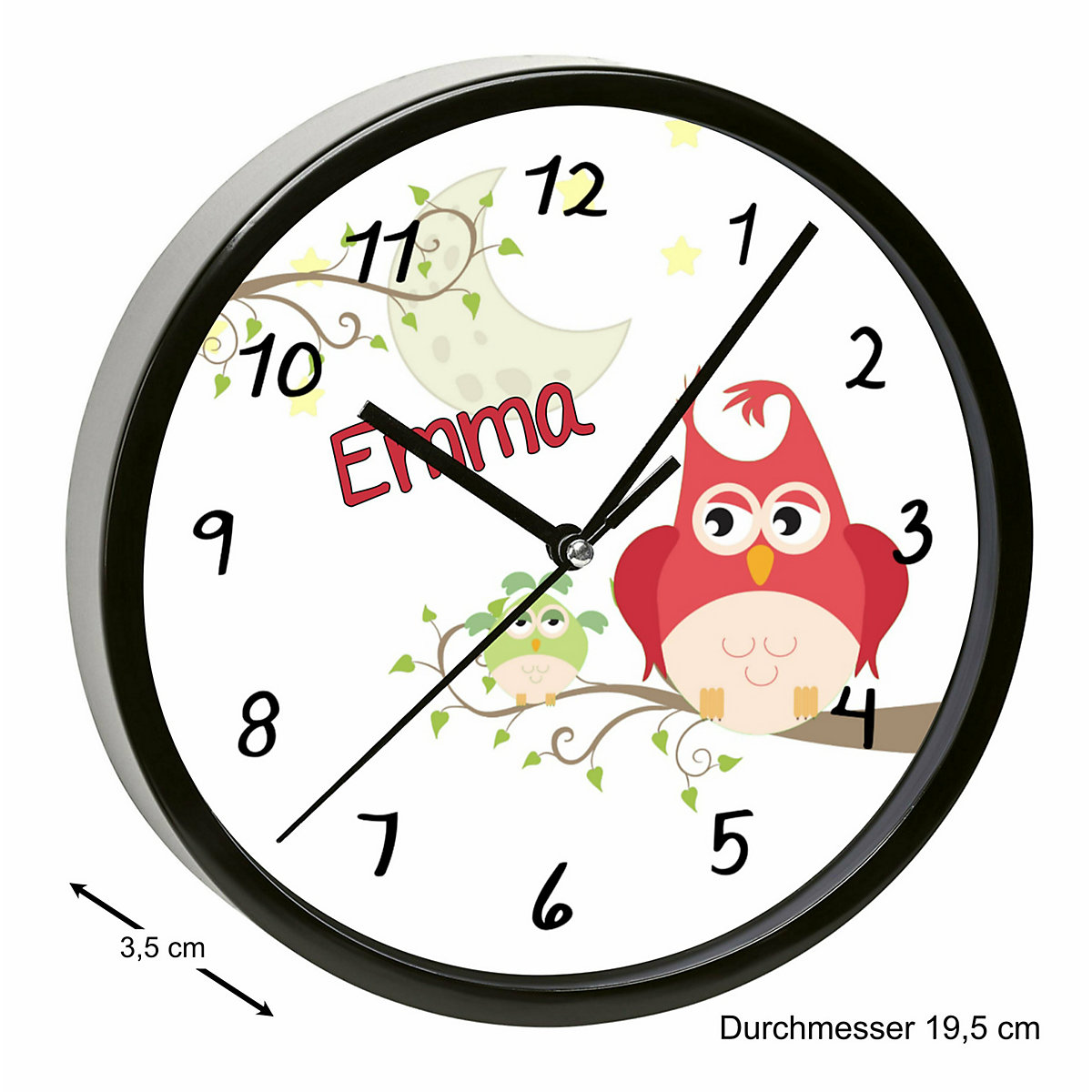 Kinder Wanduhr personalisiert mit Name Eule Mama