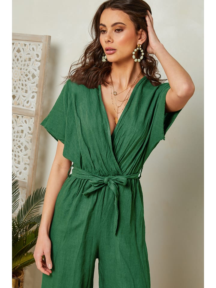 Lin Passion Leinen-Jumpsuit in Grün günstig kaufen