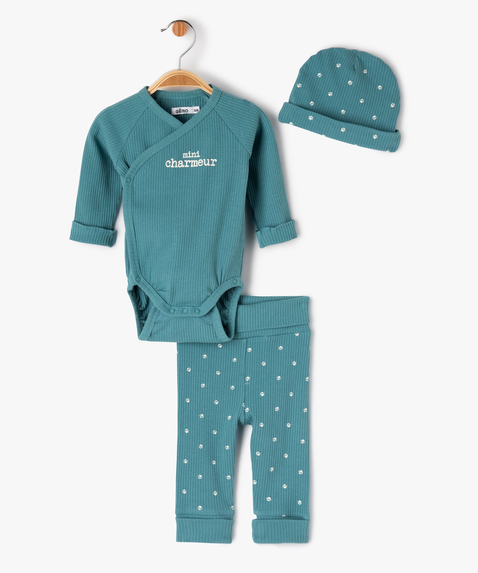 Ensemble de naissance évolutif 3 pièces : body + legging +... bleu | GEMO