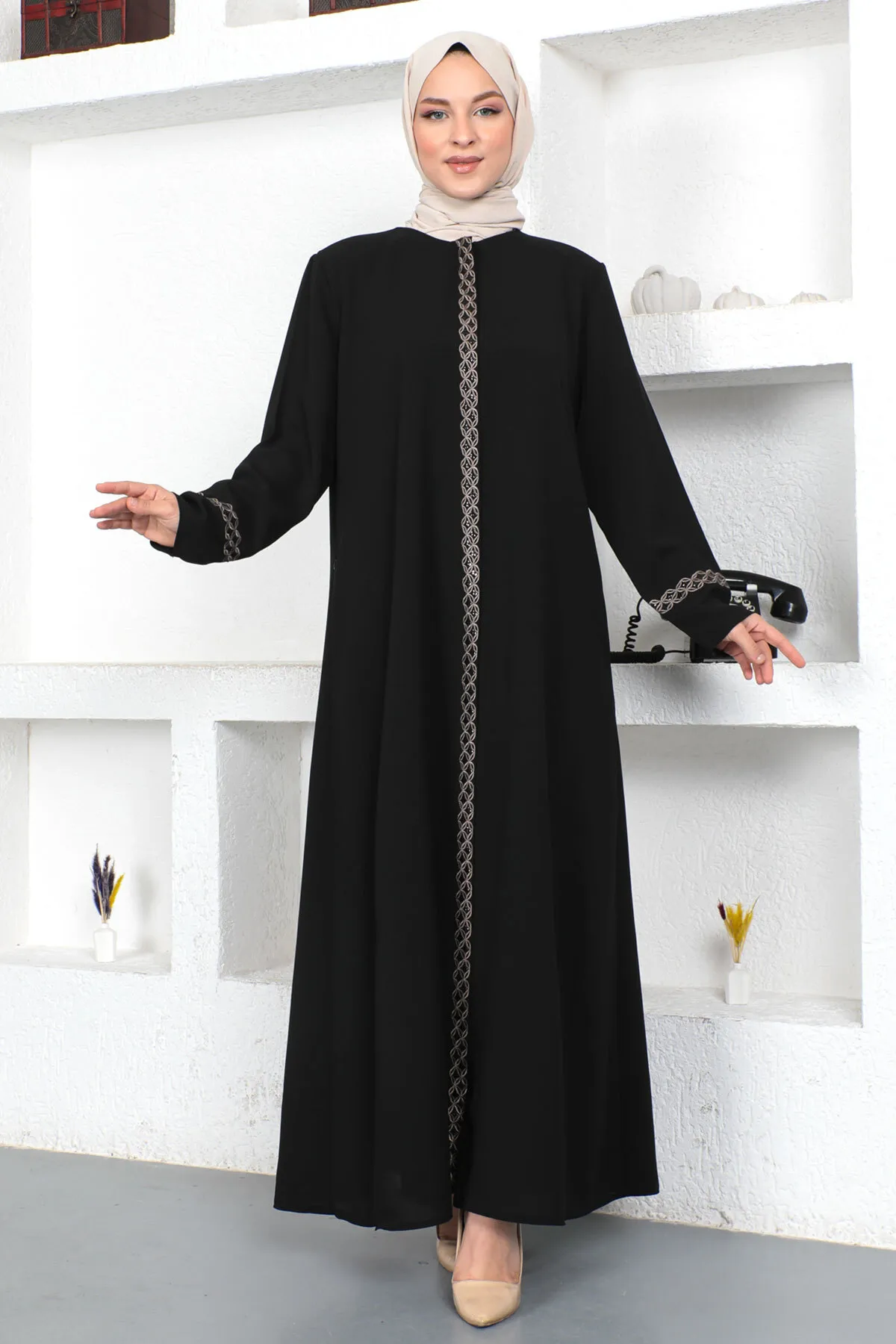 Tesettür Dünyası  Mit Pailletten bestickter Hijab Ferace Tsd230419 Schwarz