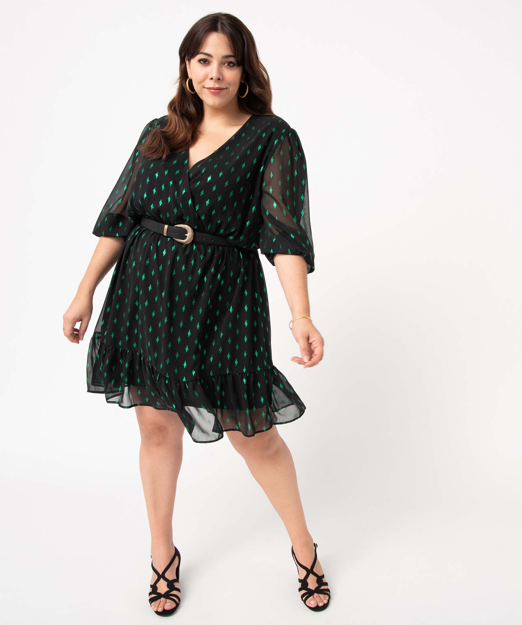 Robe femme grande taille à manches 3/4 avec motifs scintill... vert | GEMO