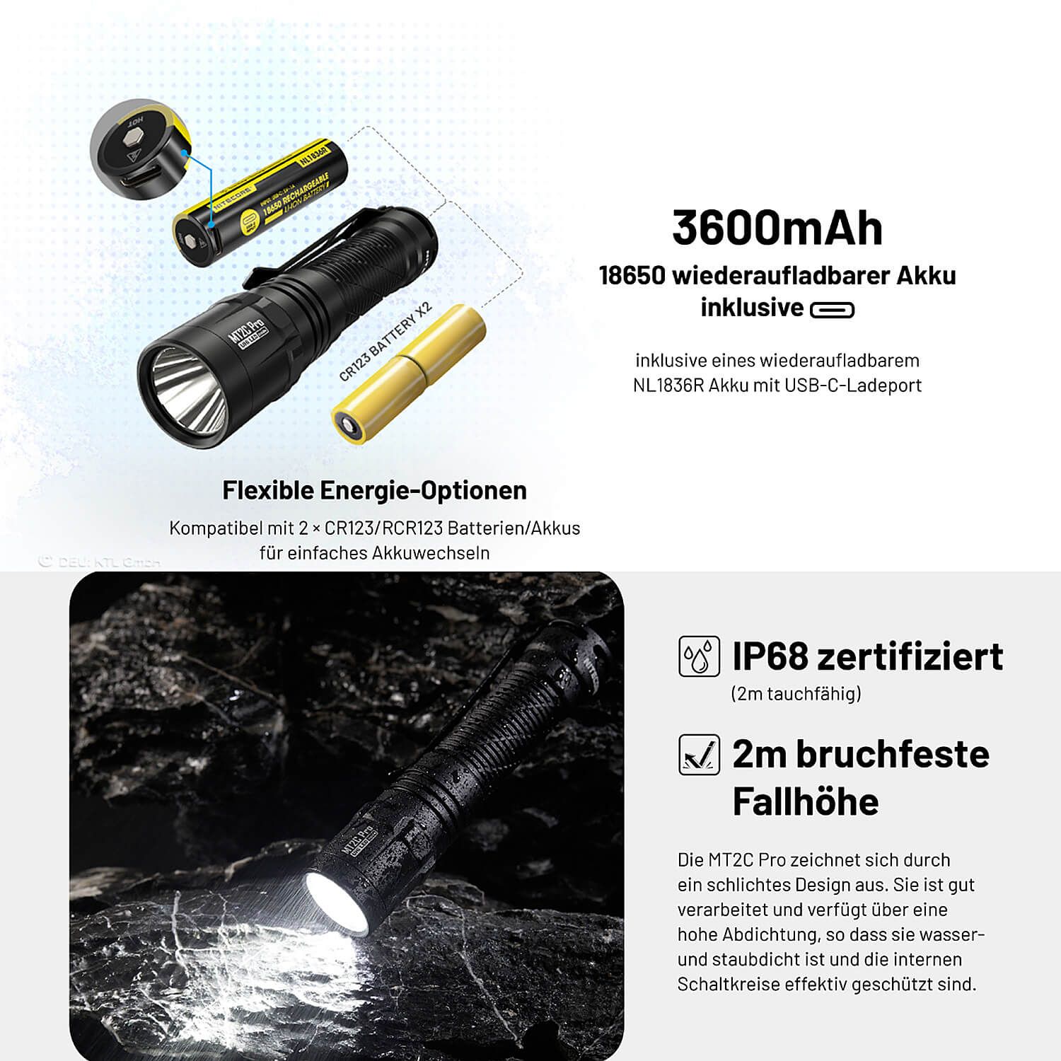 Tactical LED Taschenlampe MT2C Pro - 1800 Lumen