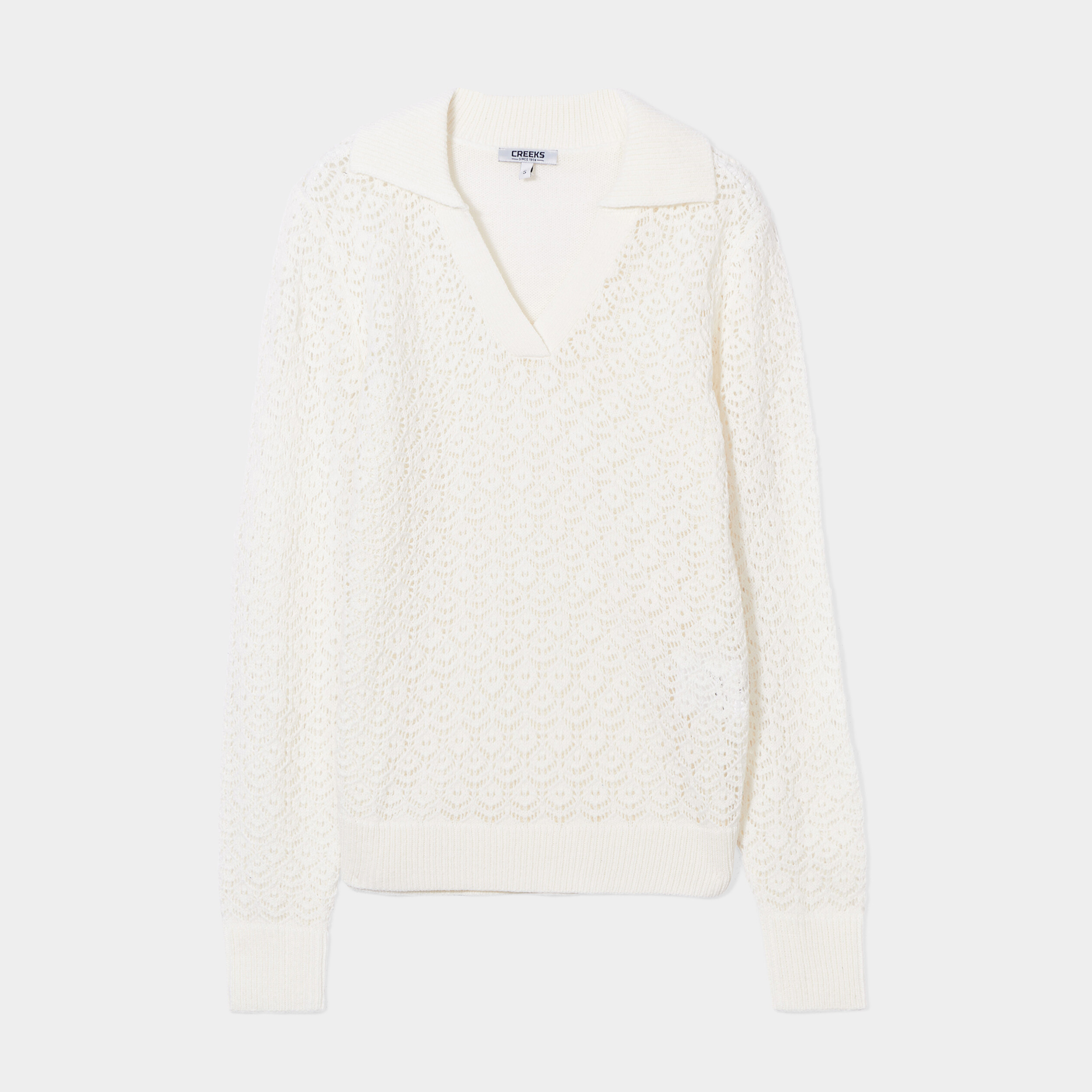 Pull ajouré col polo Creeks blanc femme | La Halle