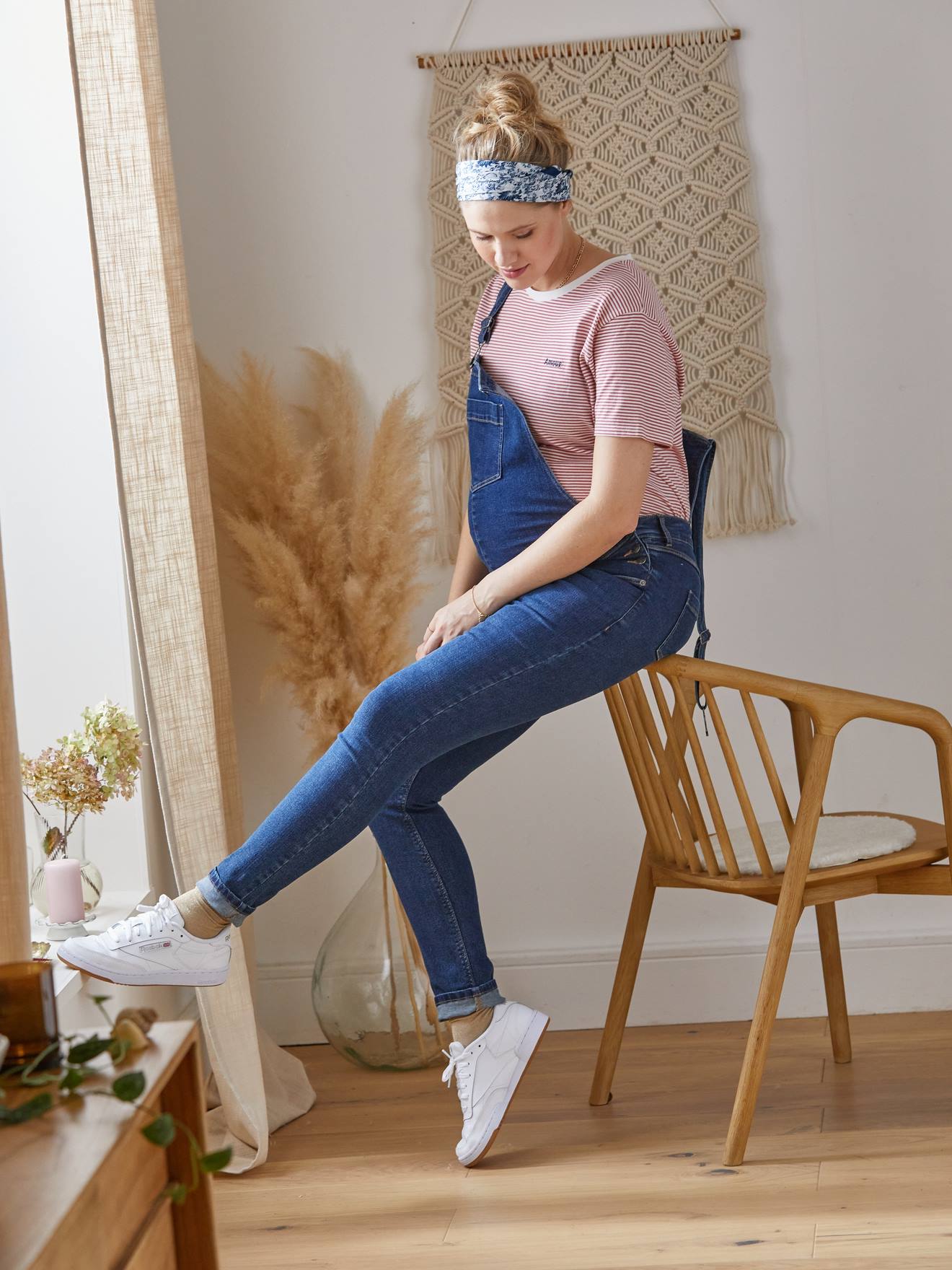 Salopette en jean stretch de grossesse denim brut