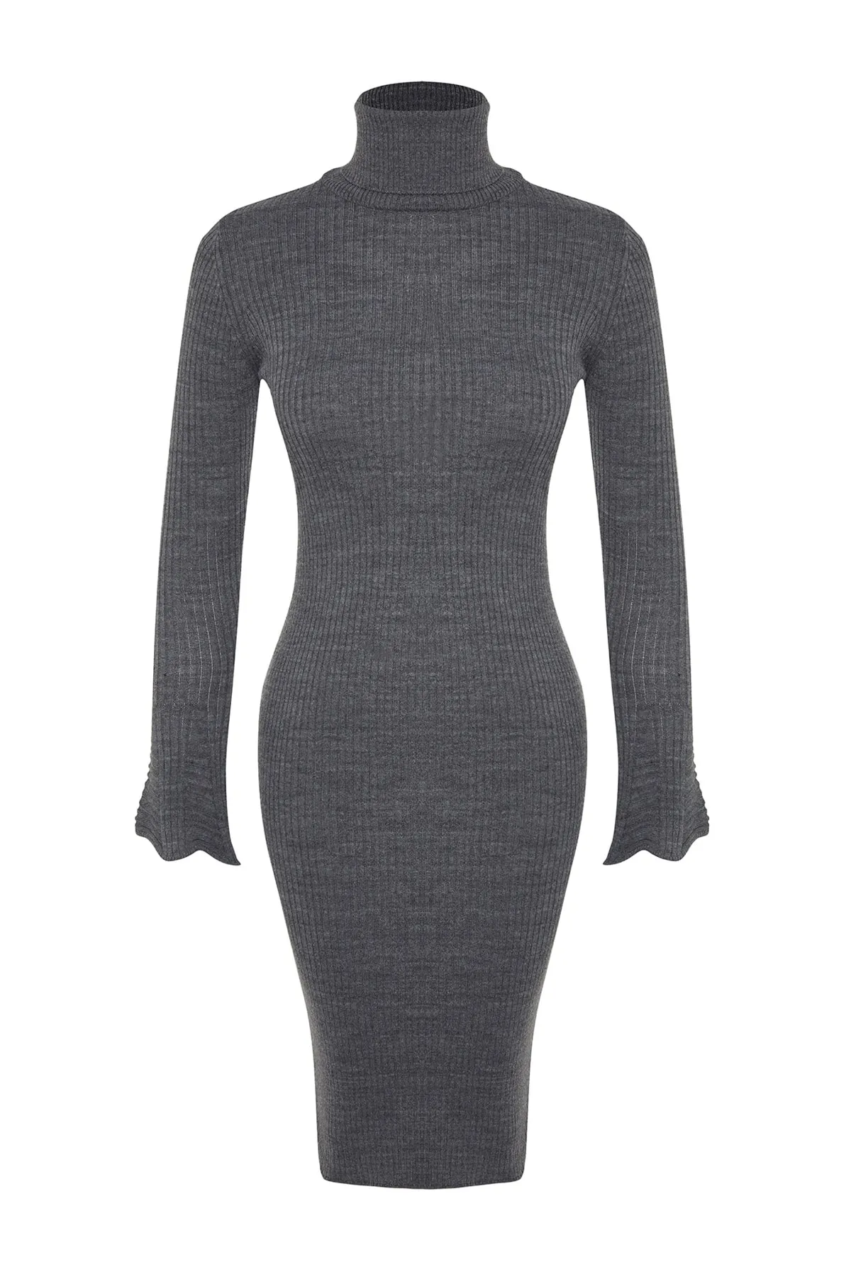 Trendyol Collection  Anthrazitfarbenes Mini-Strickkleid mit Volantärmeln TWOAW20YN0005