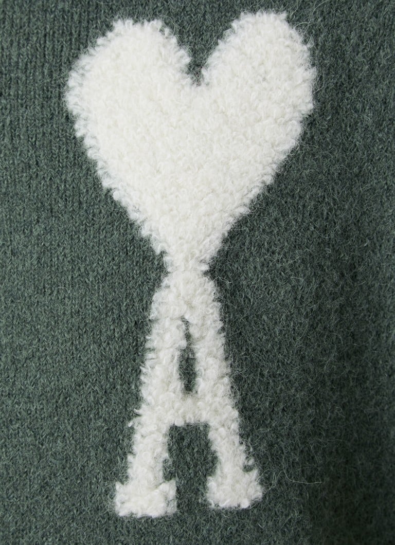 Maglione AMI Paris a maglia grossa in misto lana d'alpaca con logo lavorato a maglia.