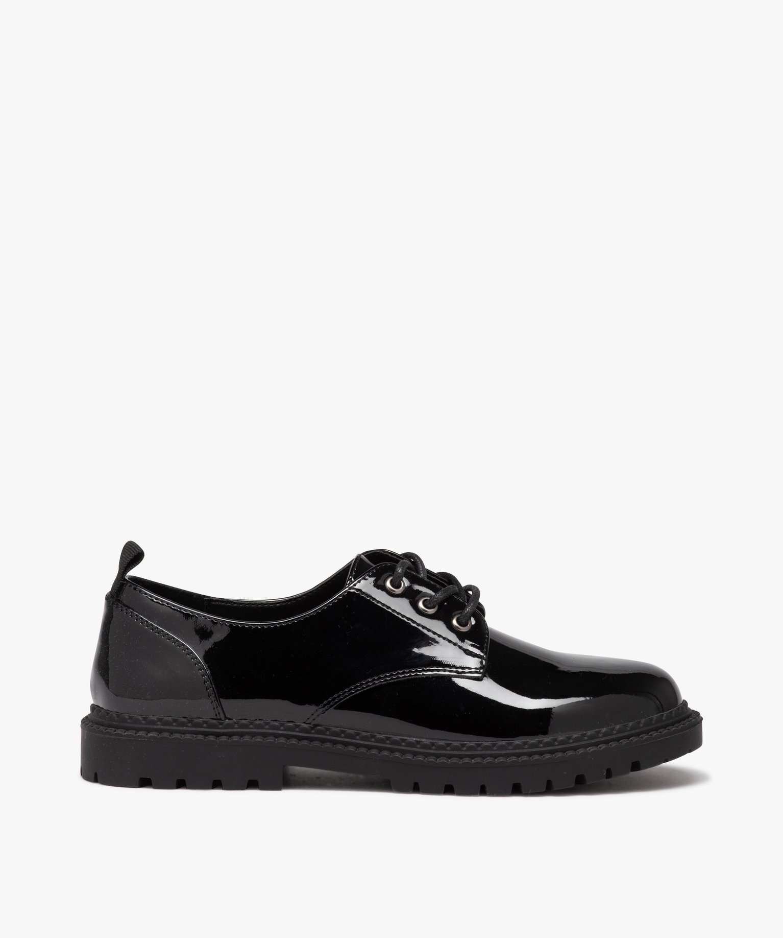 Derbies fille unis dessus vernis à lacets noir | GEMO