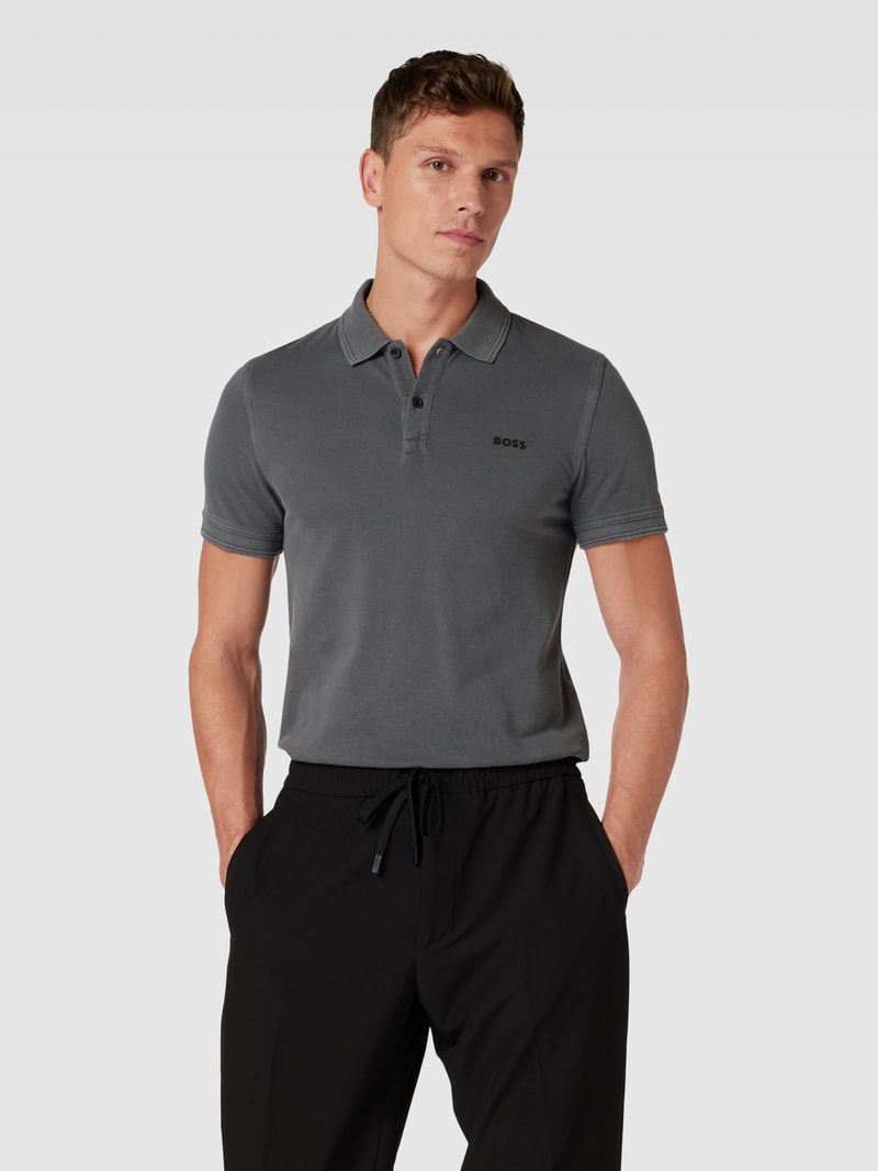 Poloshirt mit Label-Print Modell 'PRIME' in anthrazit
