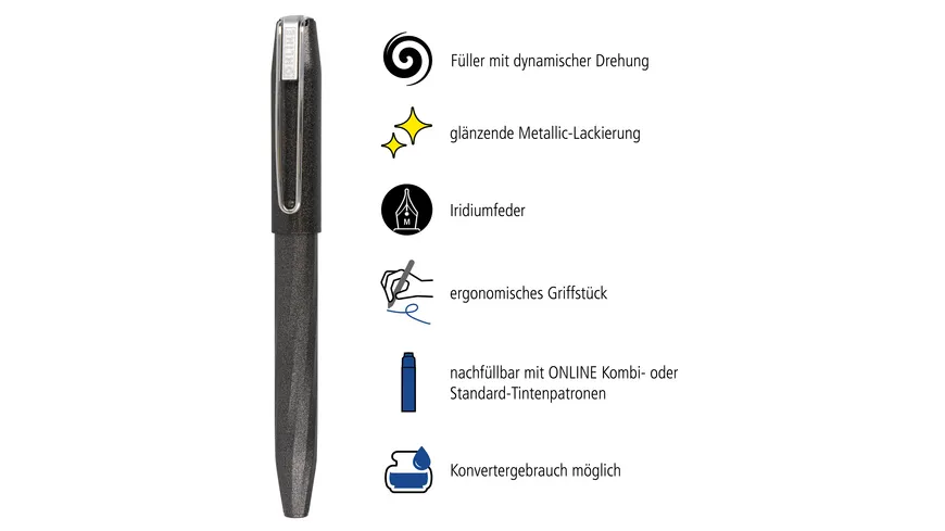 ONLINE Füllhalter Slope Metallic Black