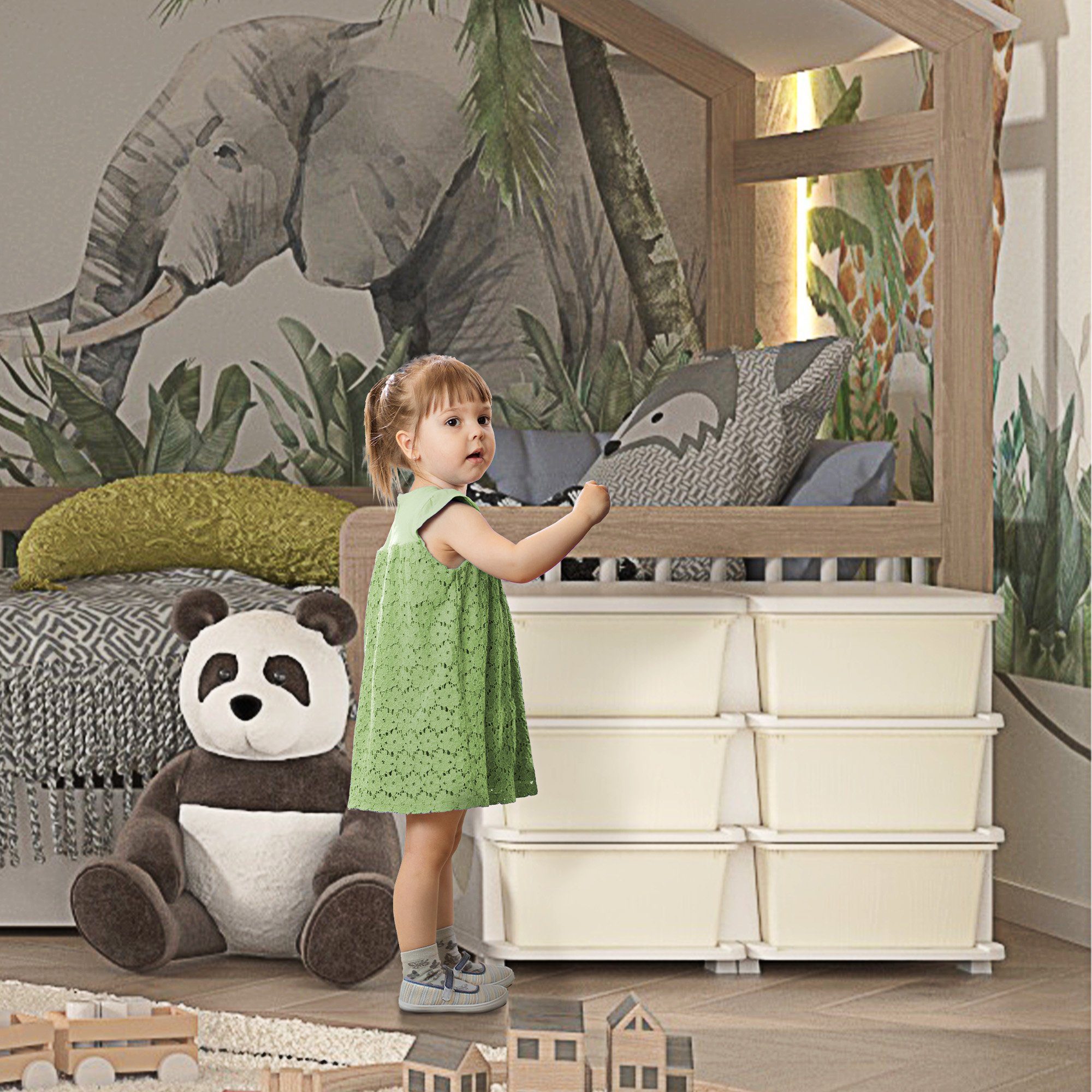 HOMCOM Spielzeugtruhe Schubladenschrank für Kinder Aufbewahrungsboxen mit 6 Ebenen Creme (Spielzeugkiste, 1 St., Spielzeug-Organizer), einfach zu Reinigen