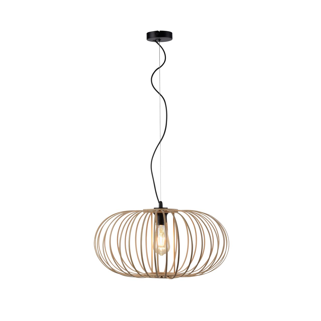 JUST LIGHT LeuchtenDirekt Pendelleuchte RACOON, Materialmix, Holz-natur, 1-flg., 1xE27/40W exkl., Ø50cm