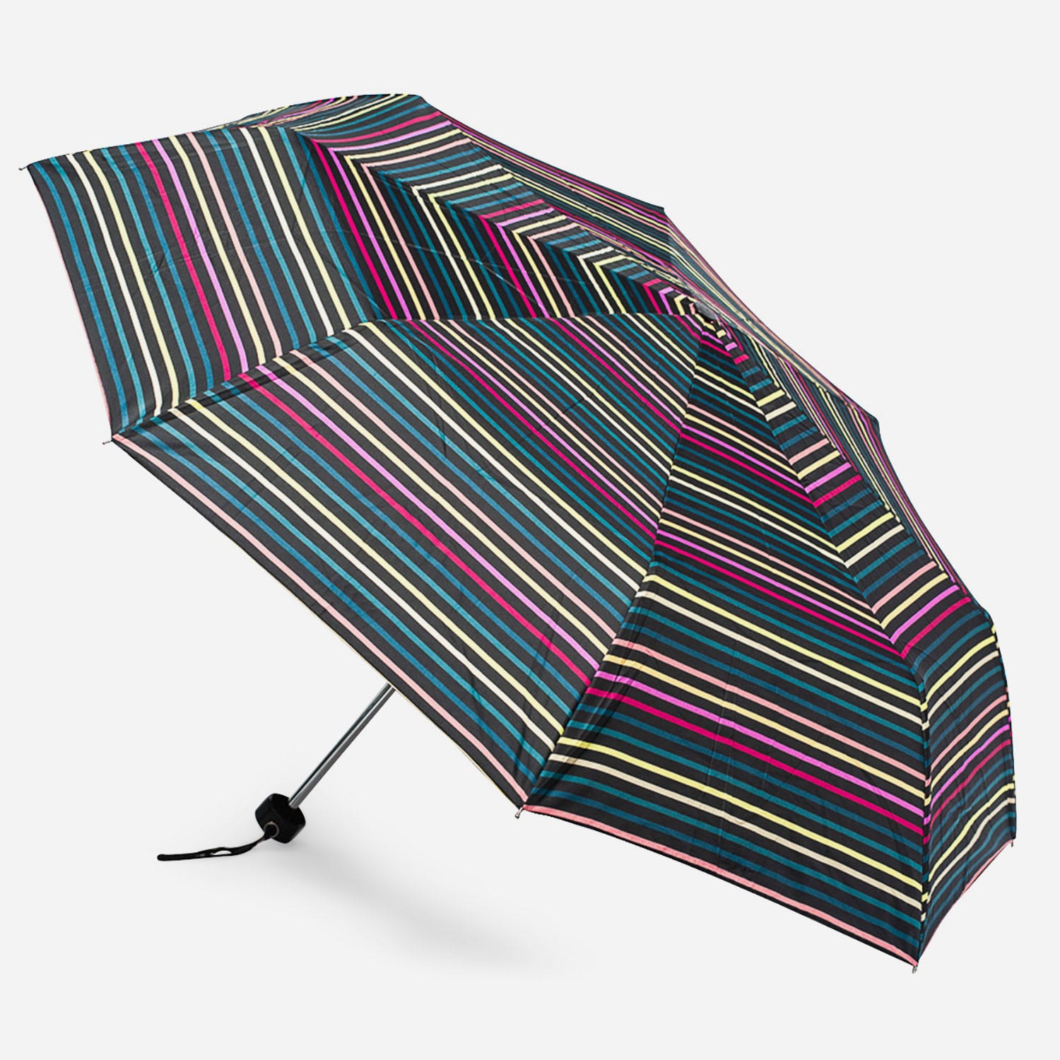 Parapluie noir à rayures colorées