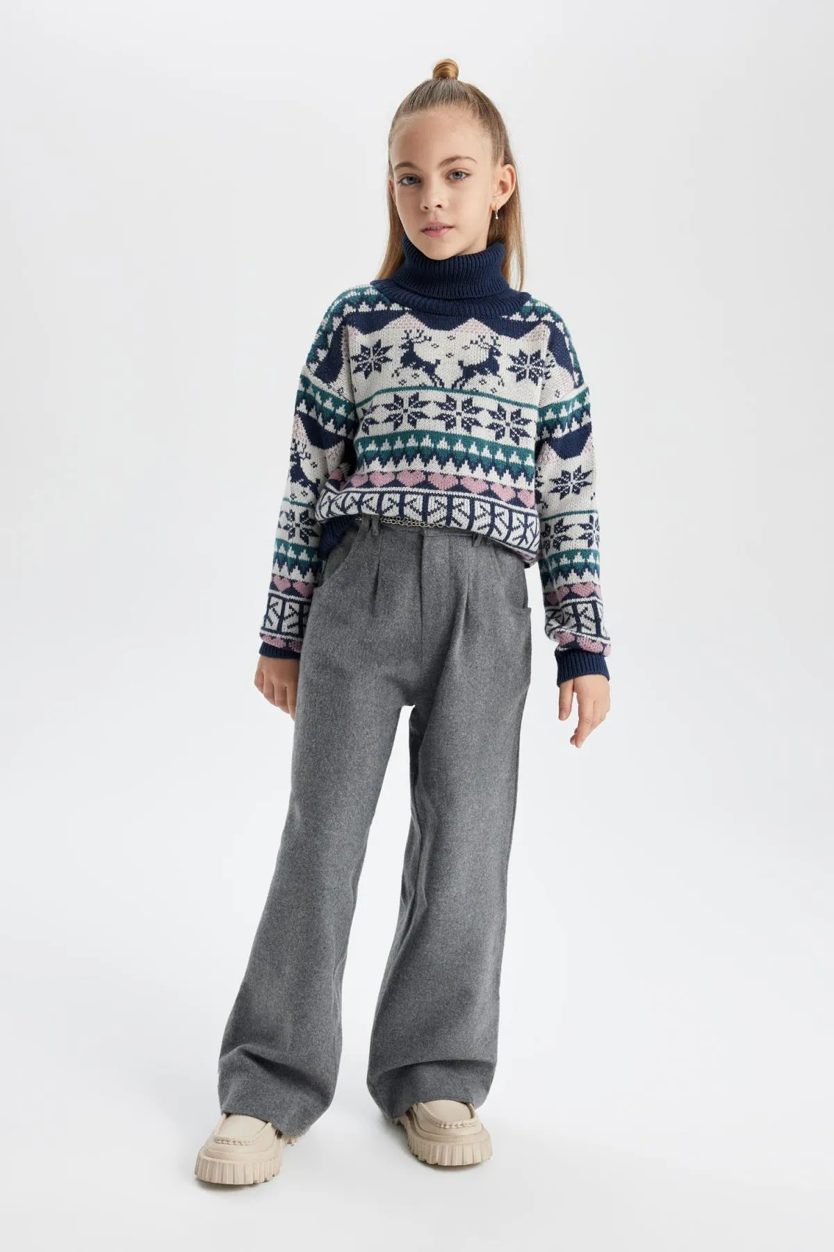 DeFacto  Rollkragenpullover für Mädchen mit Neujahrsmotiv