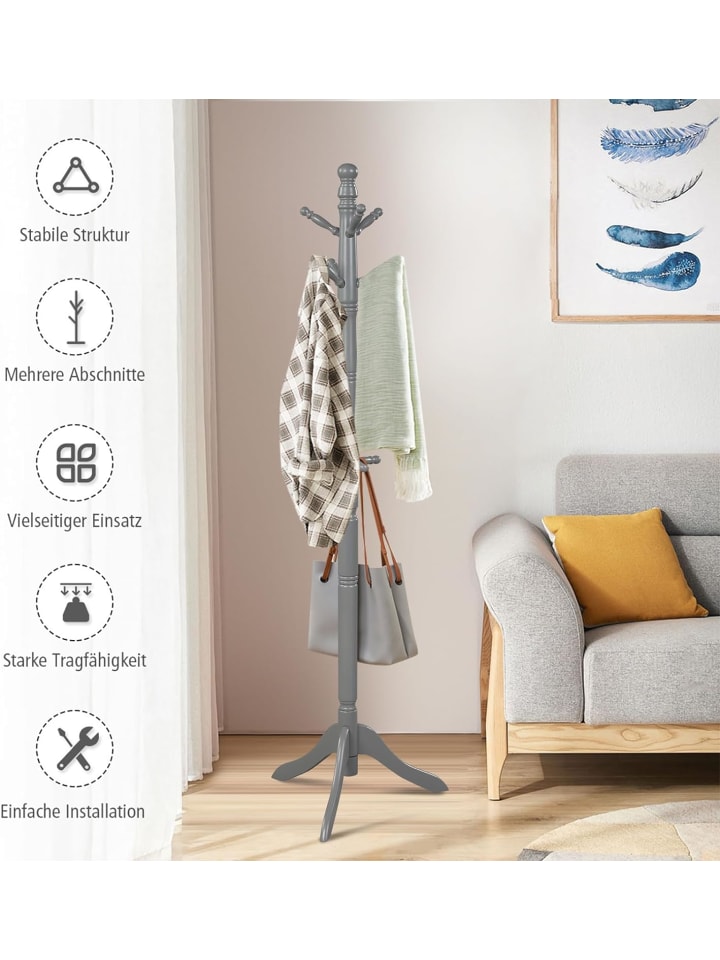 COSTWAY 175 cm Garderobenständer in Grau günstig kaufen onesize