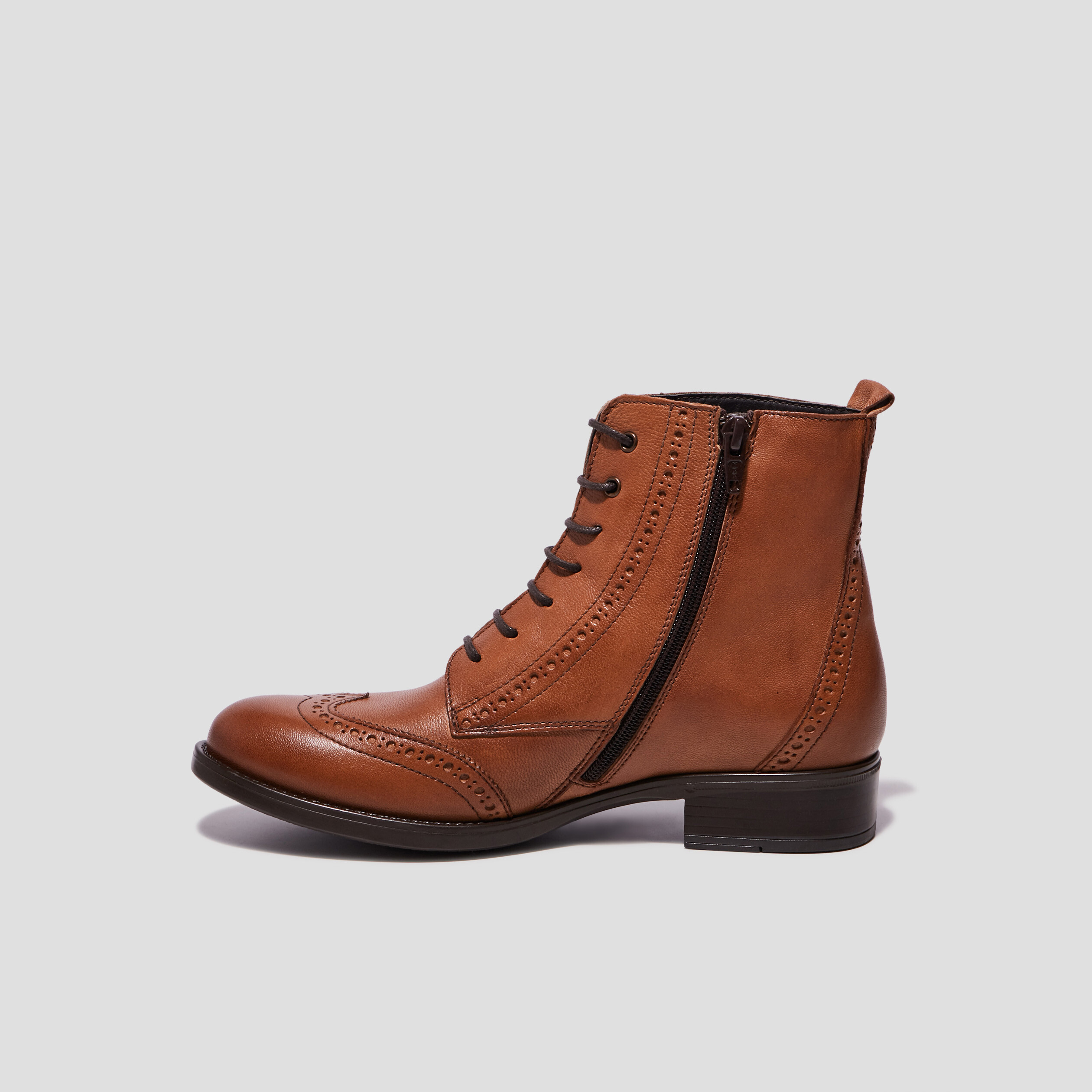 Bottines en cuir zippées à lacets camel fille | La Halle