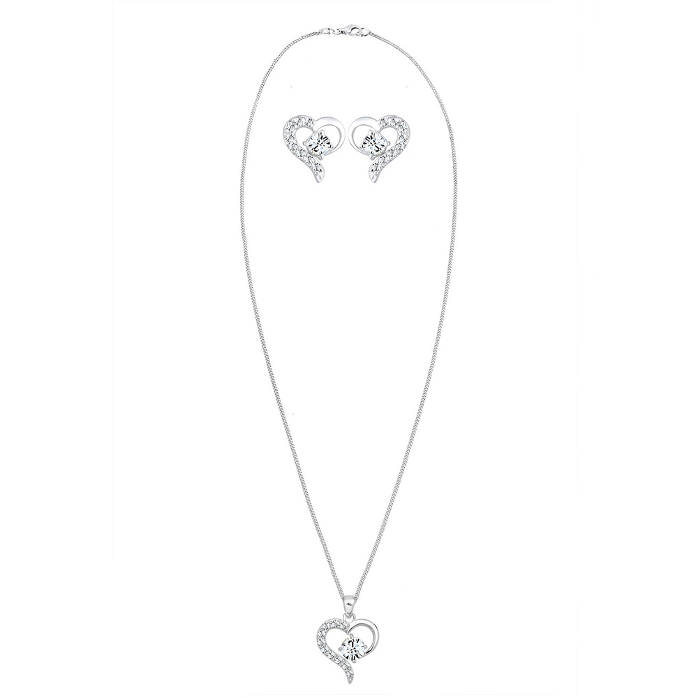 Elli Elli Ensemble de Bijoux Femmes Coeur Pendentif Set Clous d'oreilles avec Cristaux Bijoux