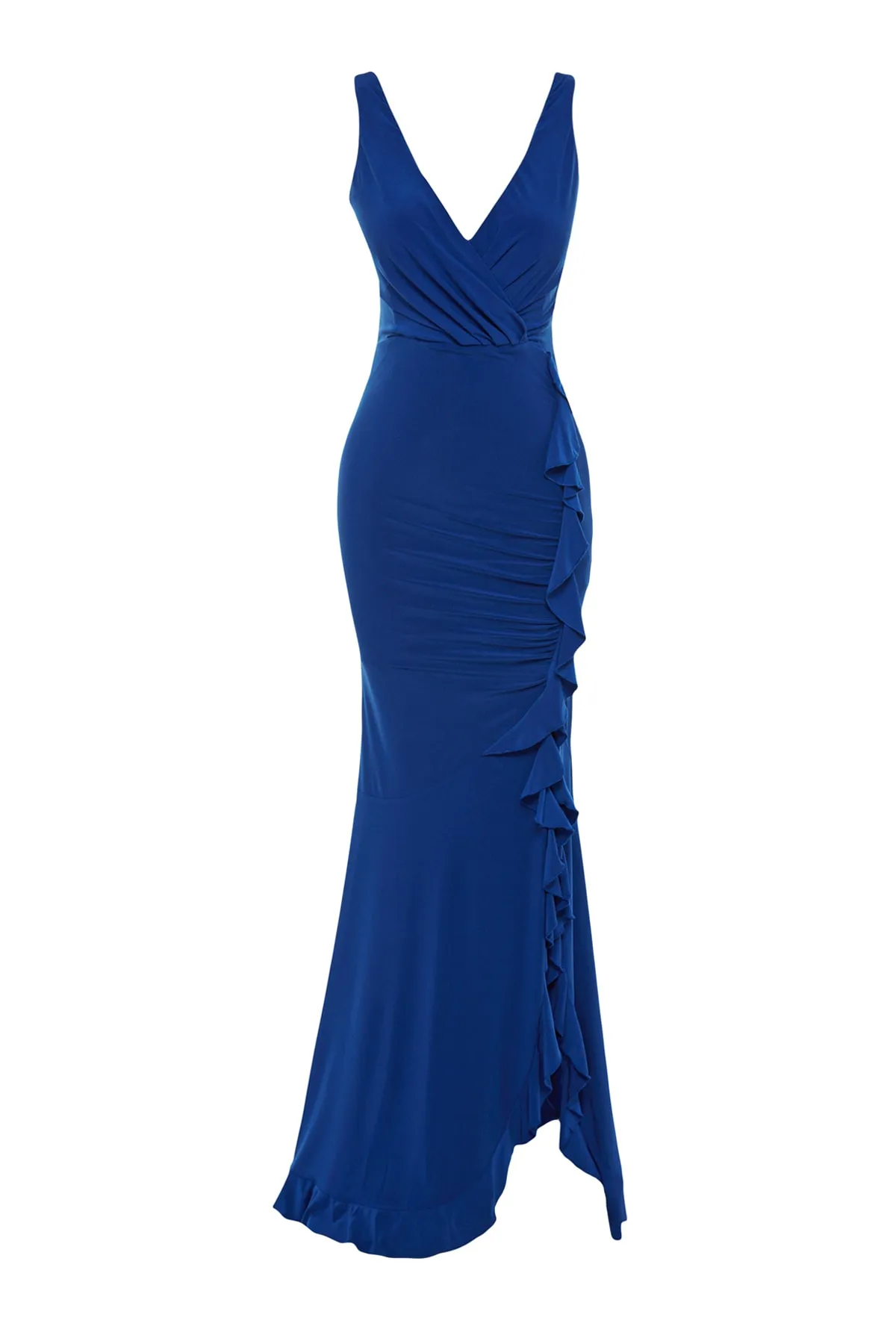 Trendyol Collection  Saks Body-Sitting Gefüttertes Gestricktes Volant Langes Abendkleid TPRSS19UT0026