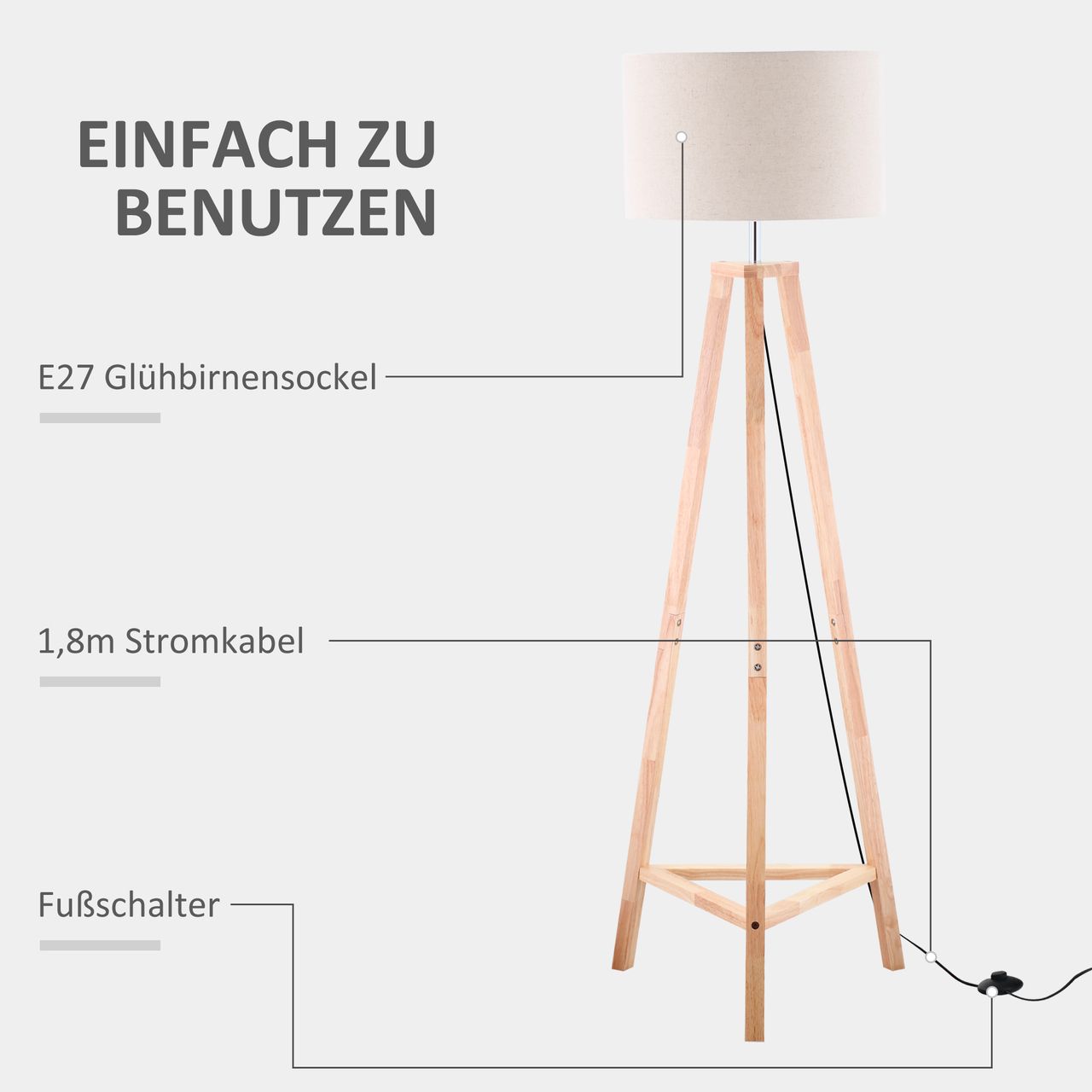 HOMCOM Stehlampe für Wohnzimmer Schlafzimmer Büro Gold/Weiß E27 Sockel