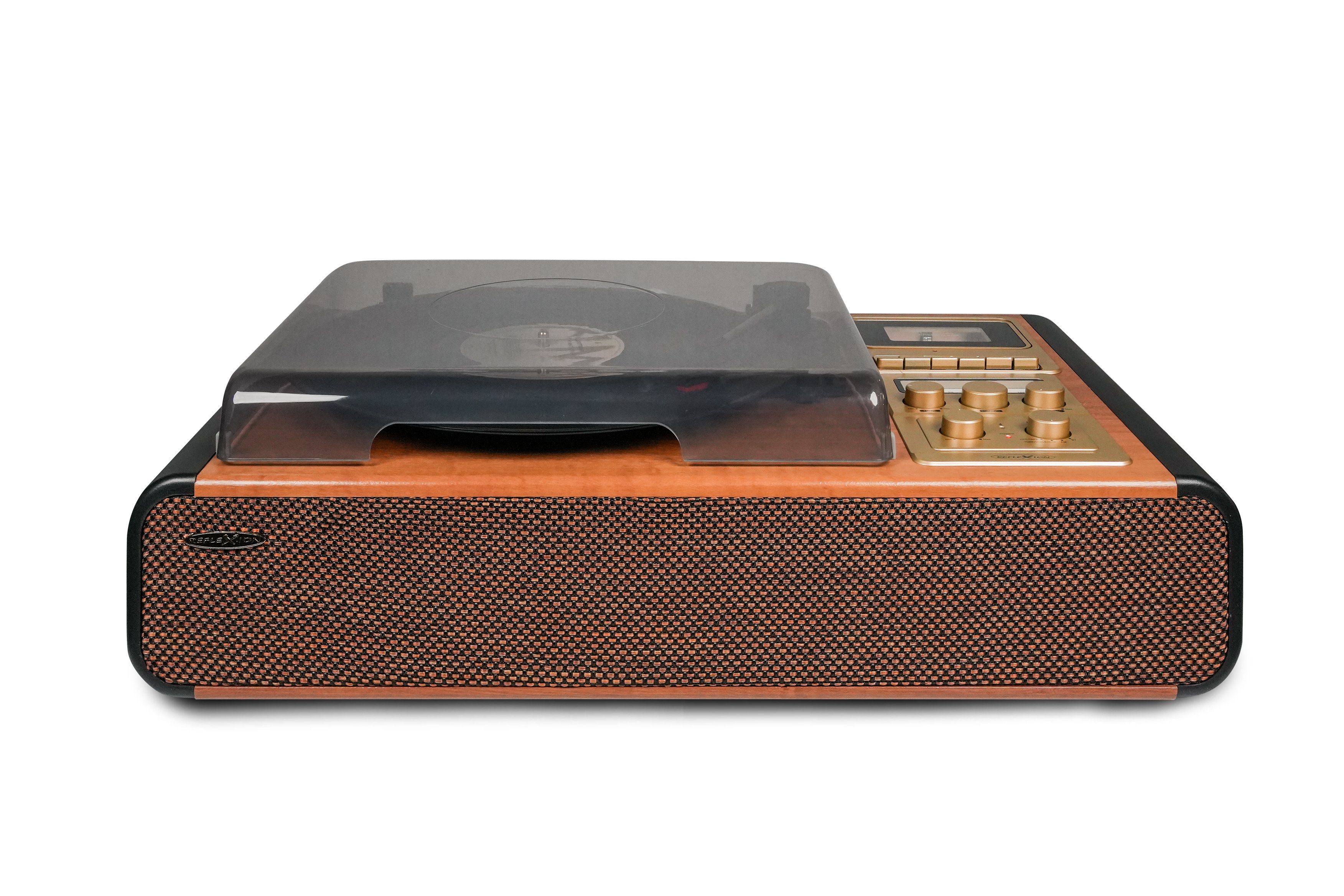 Reflexion HIF1975BT Radioplattenspieler (Bluetooth, Echtholzgehäuse, Bluetooth, Kassette, UKW/MW, 2x24 Watt Musikleistung)