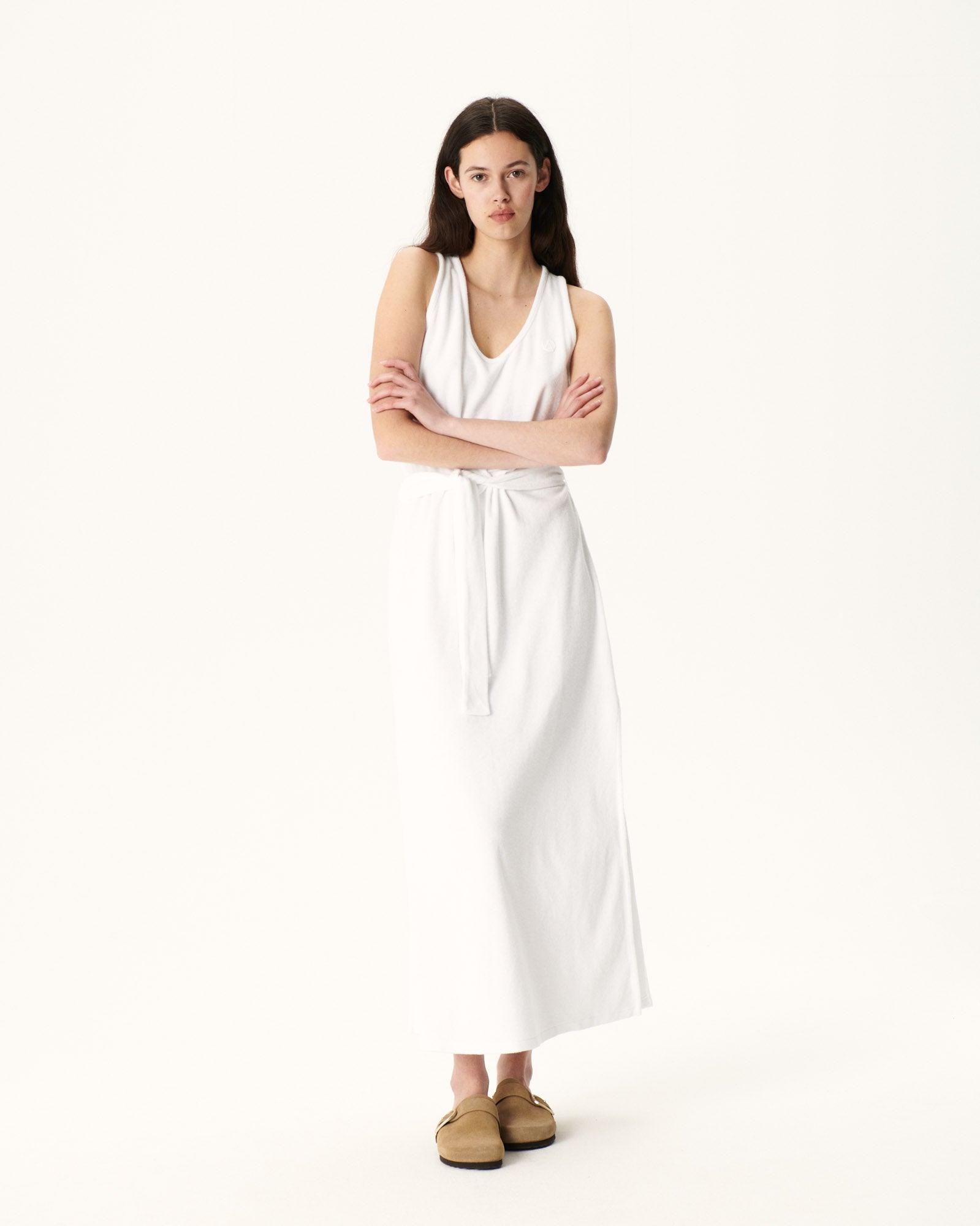 Robe longue ceinturée éponge Blanc Ibiza