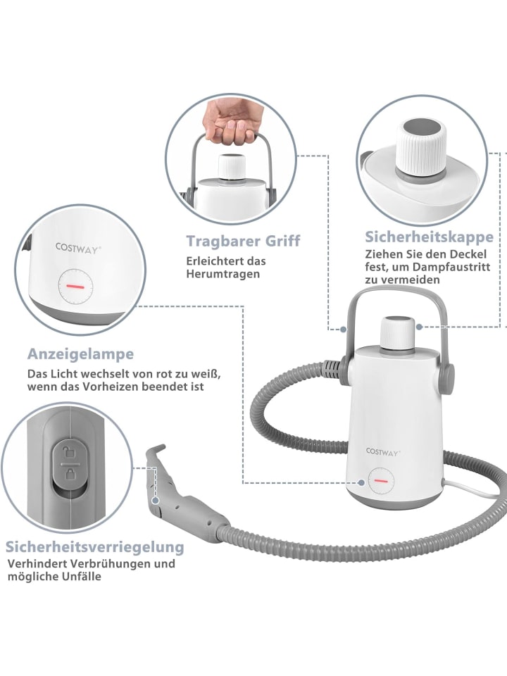 COSTWAY Dampfreiniger 1000W inkl. 10 Zubehör in Grau günstig kaufen 300 ml