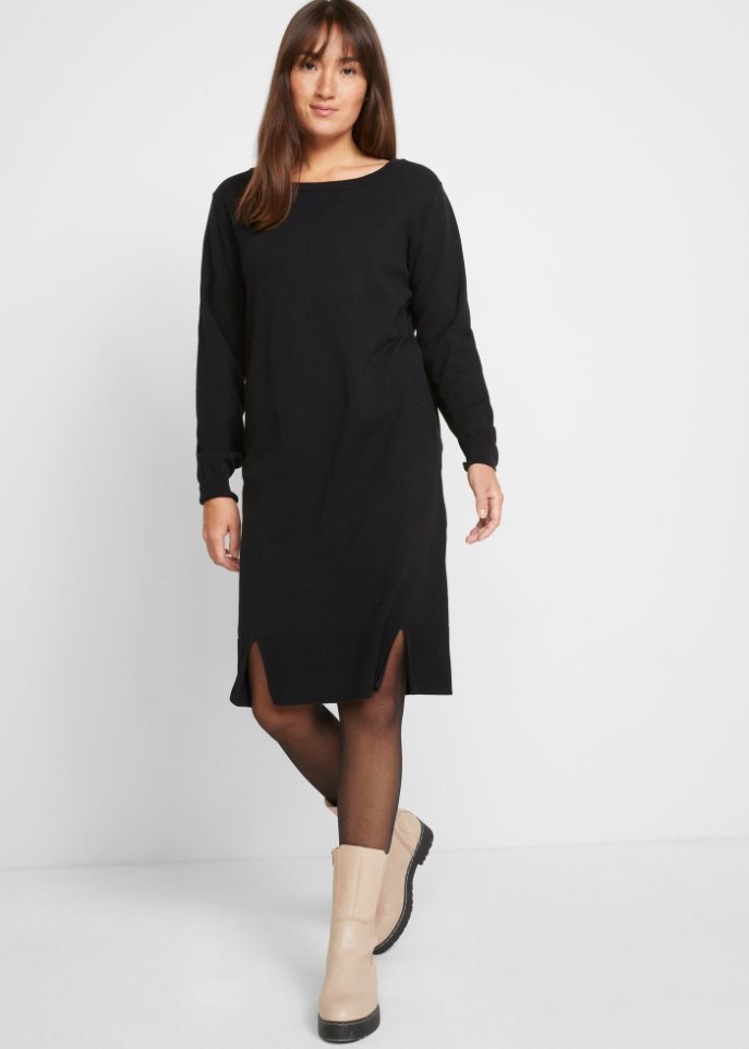 Strickkleid mit Schlitzdetail am Saum, knieumspielend