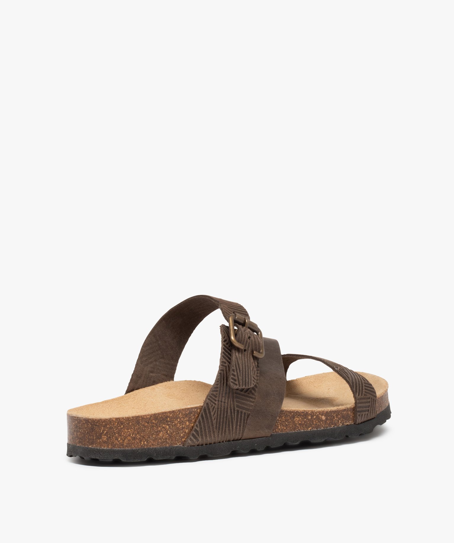 Mules femme à talon plat et brides fantaisie marron | GEMO