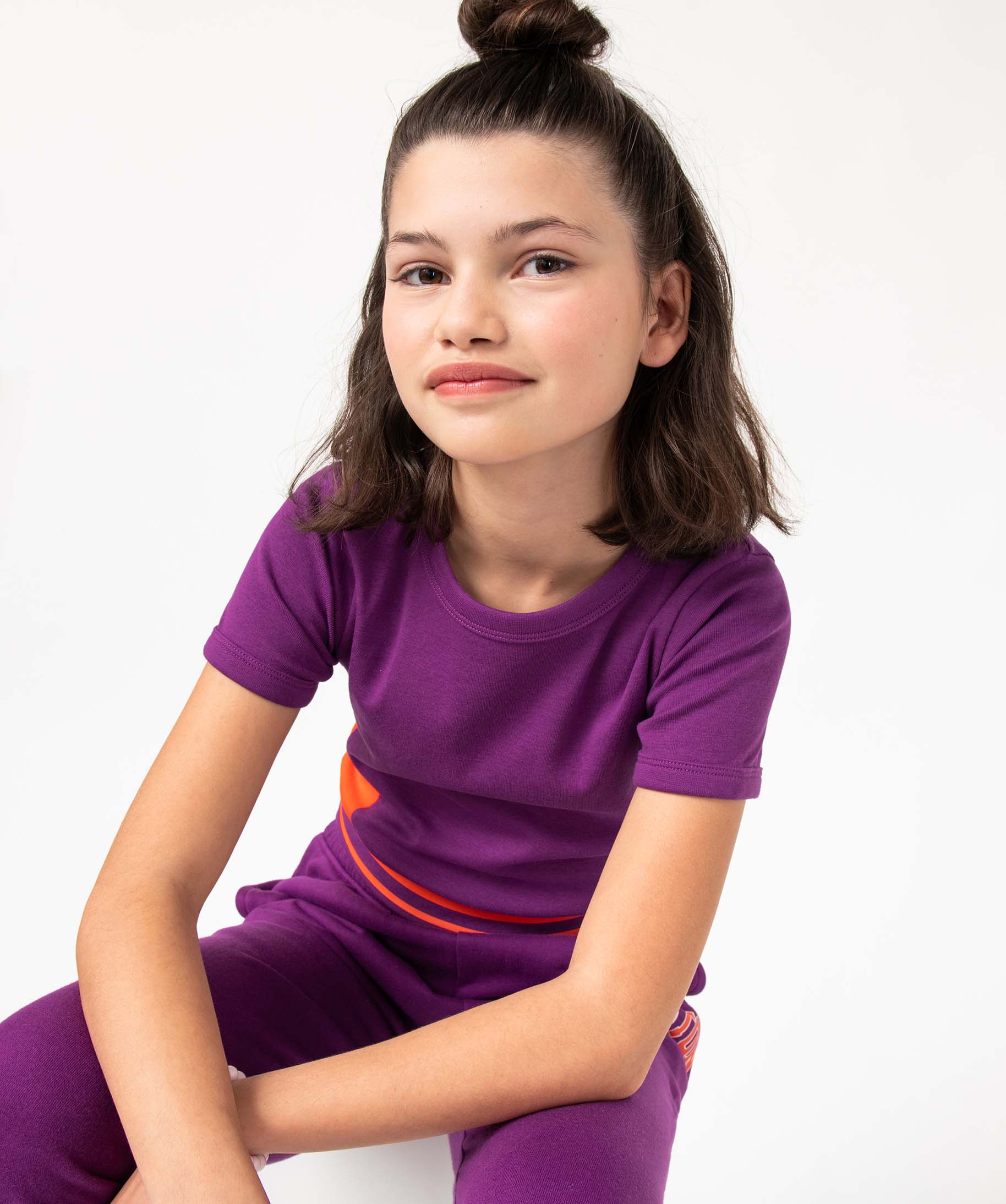 Tee-shirt fille bicolore court à manches courtes violet | GEMO