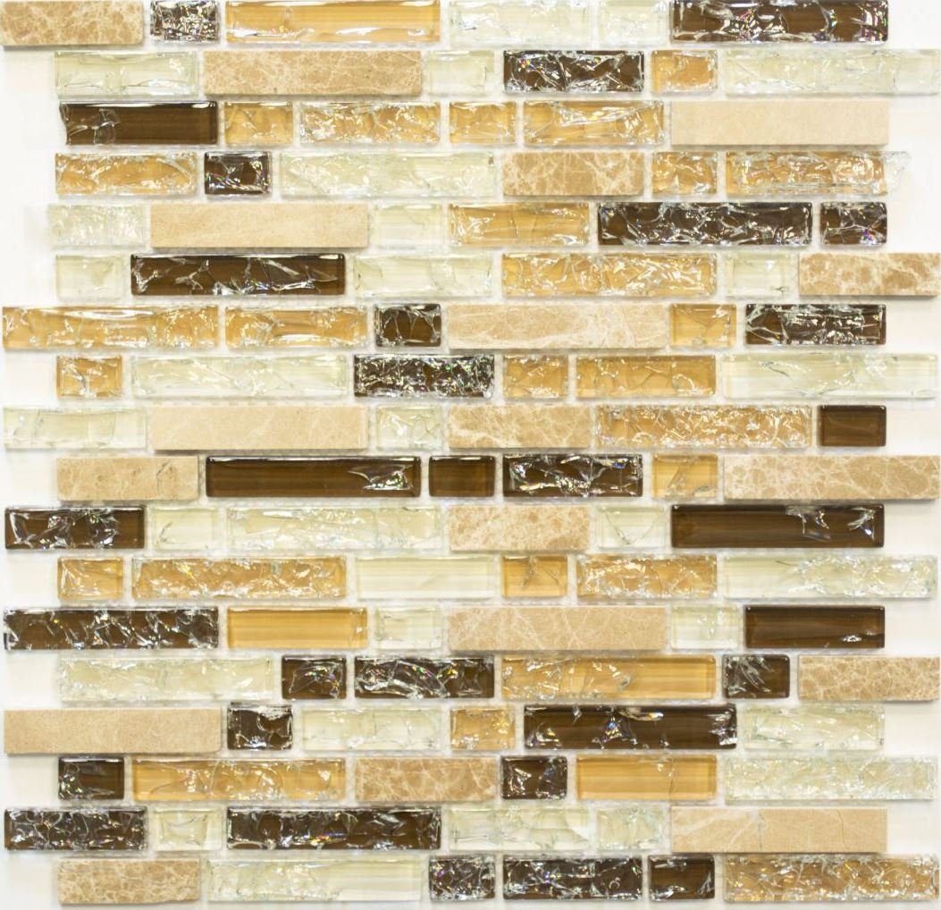 Mosani Mosaikfliesen Glasmosaik Naturstein Mosaik hellbeige glänzend / 10 Matten