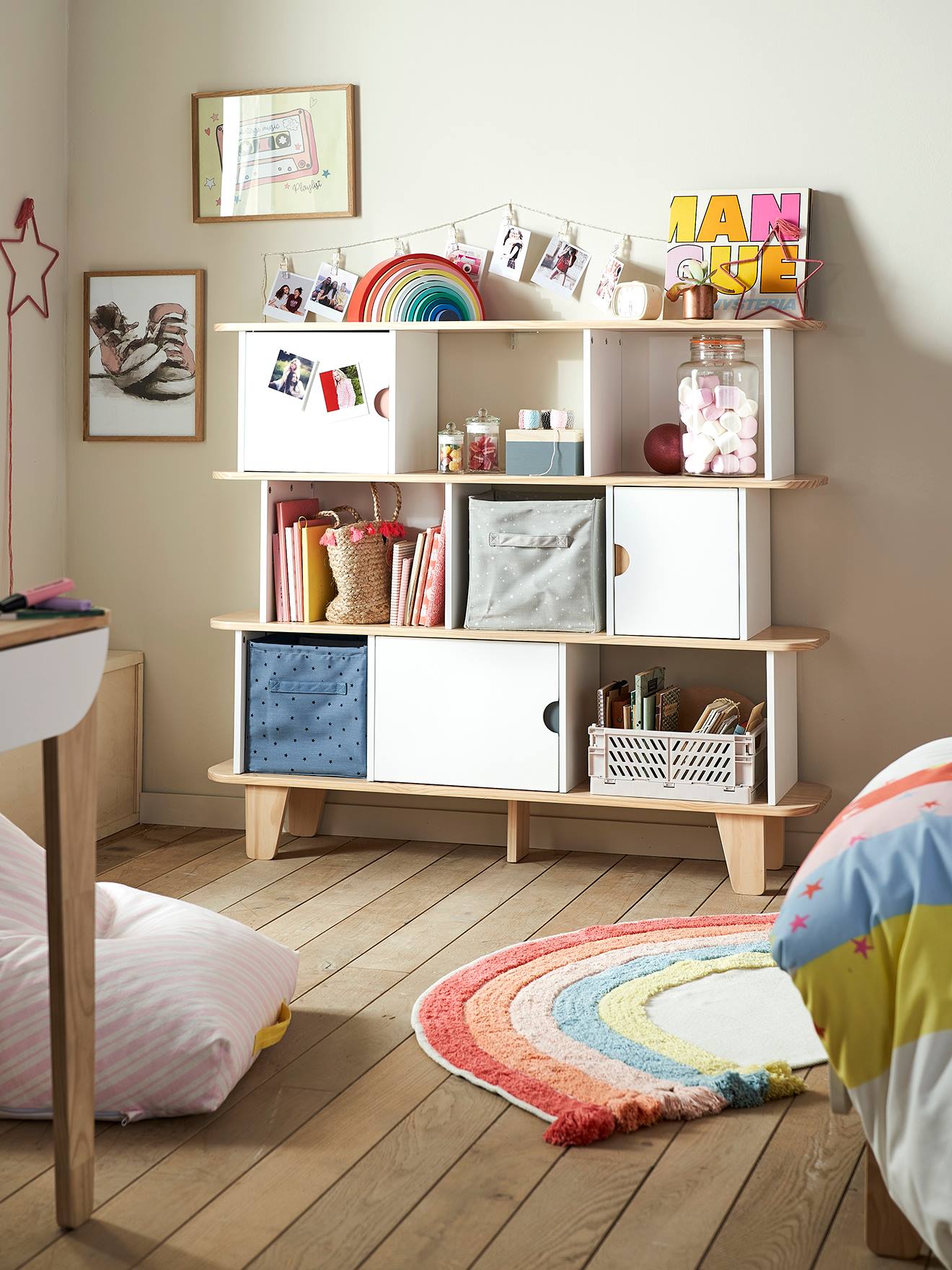 Vertbaudet Kinderzimmer Regal SEVENTIES - weiß/natur