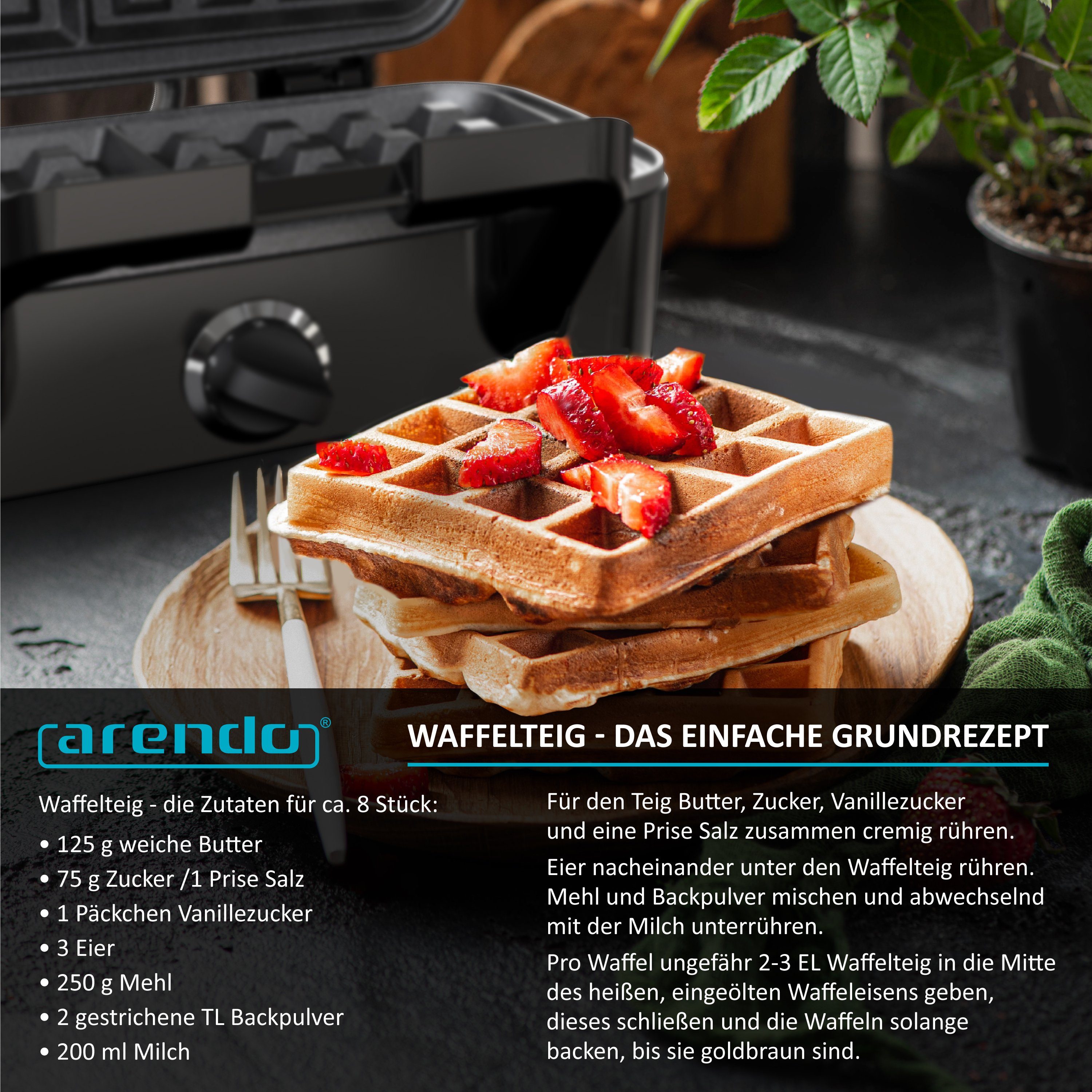 Arendo 3-in-1-Sandwichmaker, Waffeleisen & Kontaktgrill, Antihaftbeschichtete abnehmbare Platten