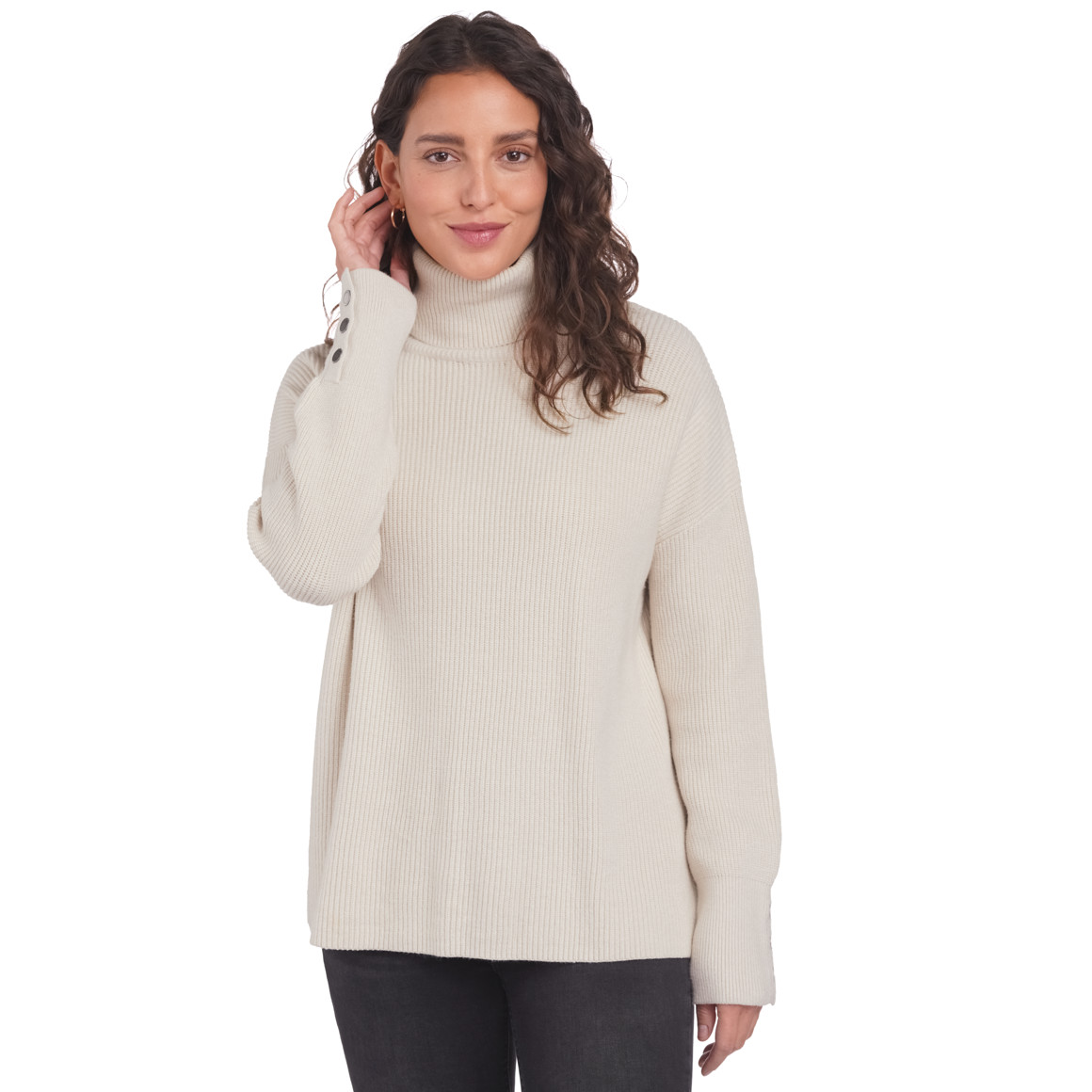 Damen Strickpullover mit Zierknöpfen