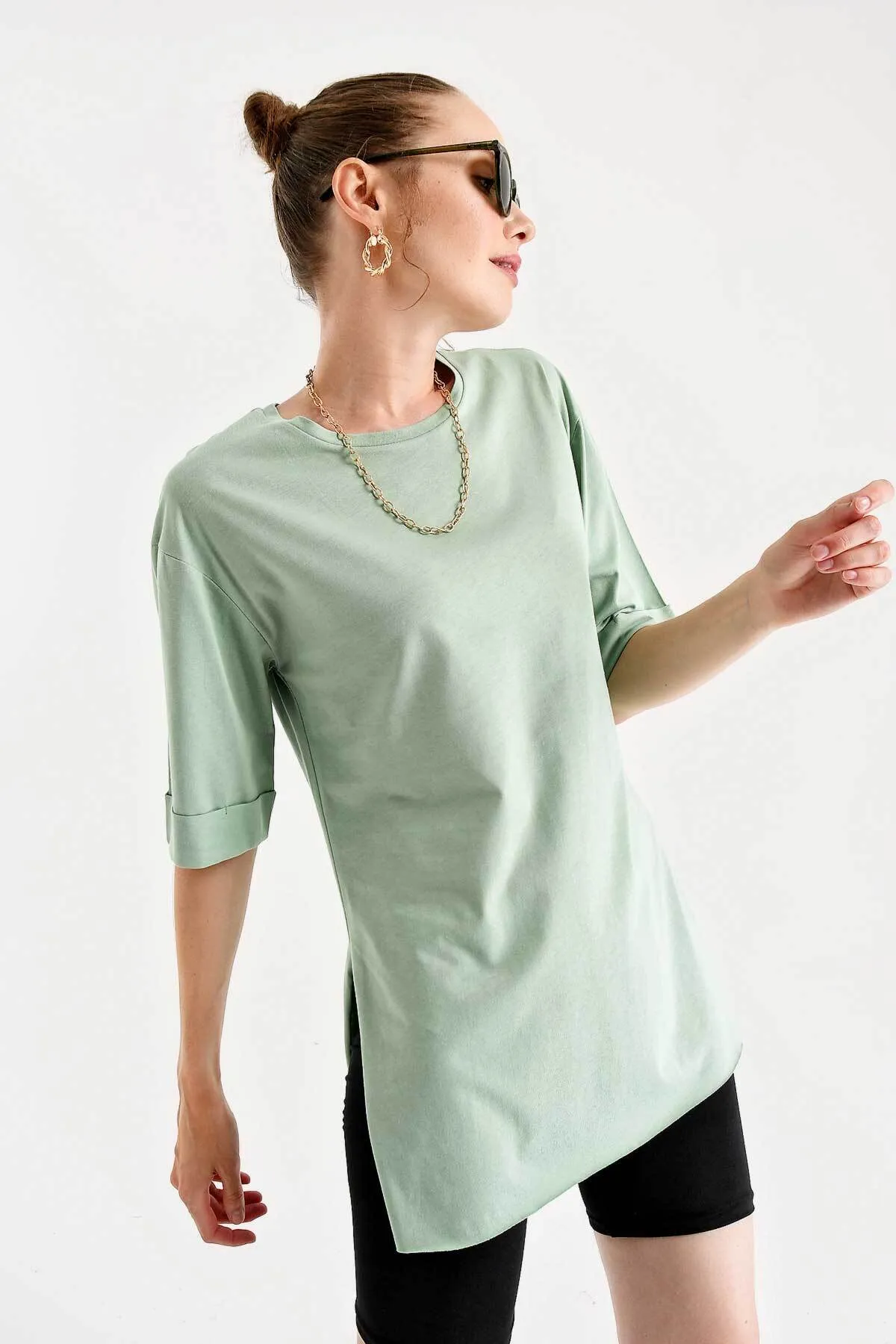 Bigdart  4123 Übergroßes T-Shirt mit Schlitzen - Çağla