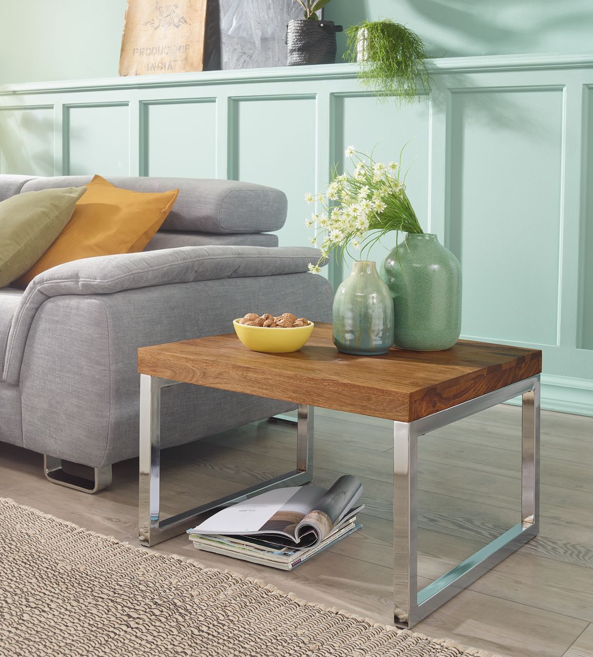 Wohnling Sheesham Beistelltisch Massiv 60 x 60 cm Massivholz
