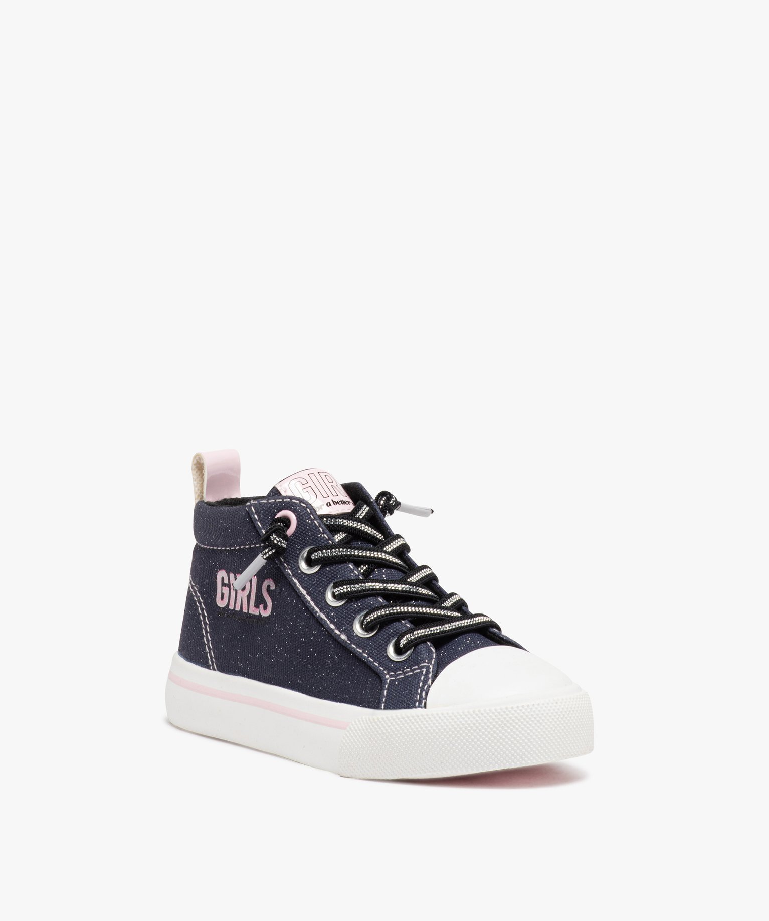 Baskets fille montantes déperlantes pailletée à lacets é... noir | GEMO