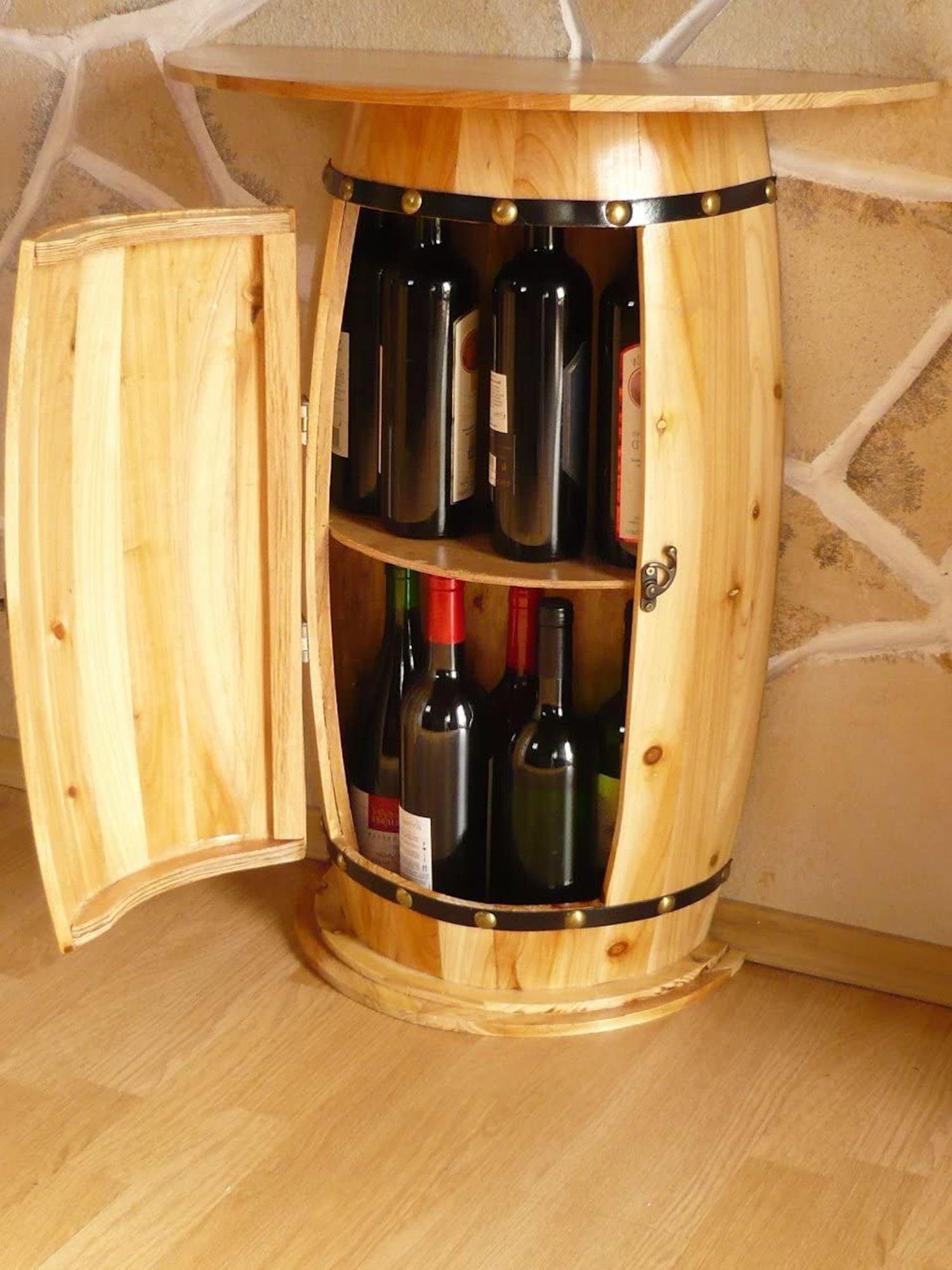 DanDiBo Weinregal Wandtisch Tisch Weinfass 0373 Schrank Weinregal Fass aus Holz 73 cm