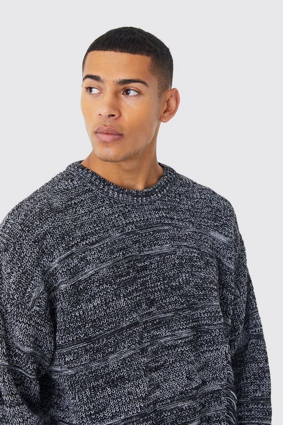 Zweifarbiger zerrissener Oversize Strickpullover