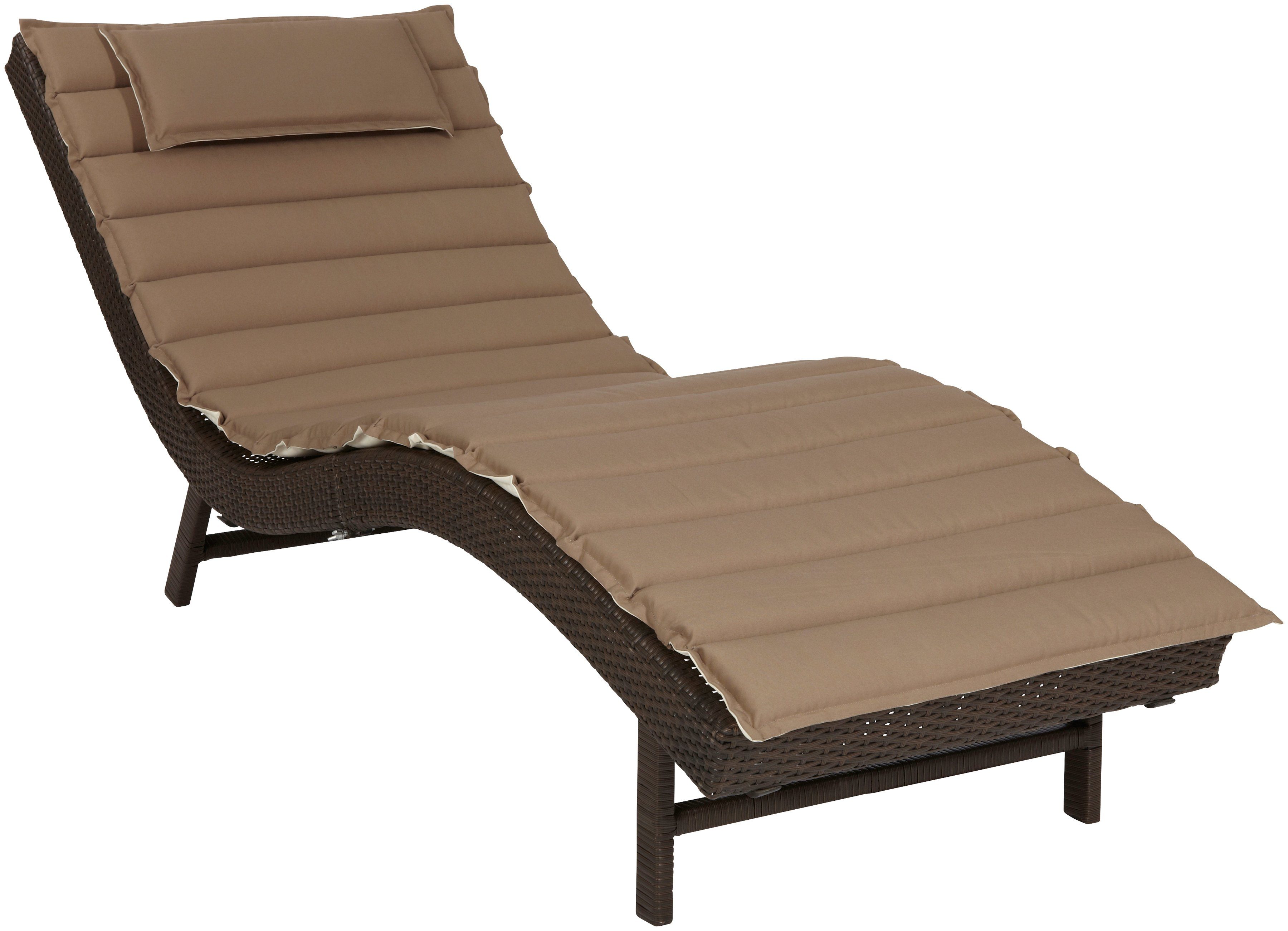 MERXX Gartenliege Piacenza, Polyrattan, braun, inkl. Wendeauflage