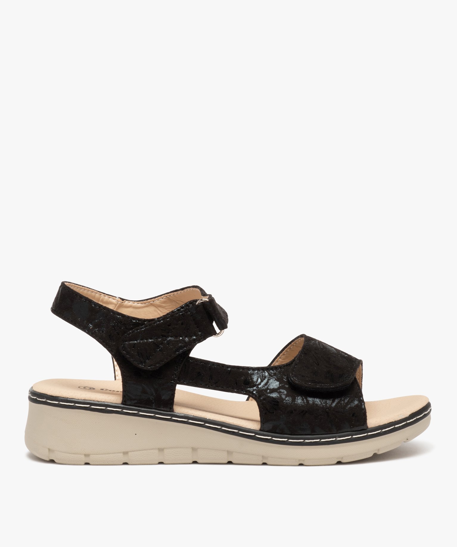 Sandales femme confort en tissu brillant et à scratch noir | GEMO