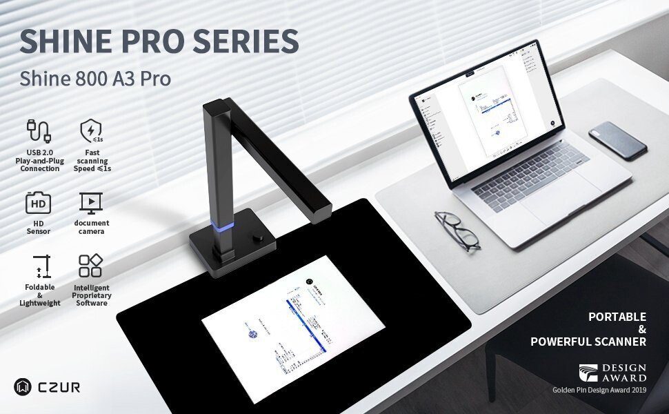 CZUR Czur Shine 800 A3 Pro Dokumentenscanner, (Schnellscan, Hochauflösung)