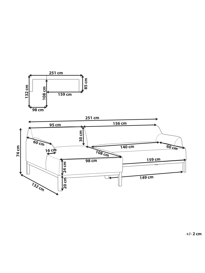 Beliani Ecksofa SOSJO in Grün/Heller Holzfarbton - (W) 251 x (H) 74 x (L) 132 cm günstig kaufen onesize