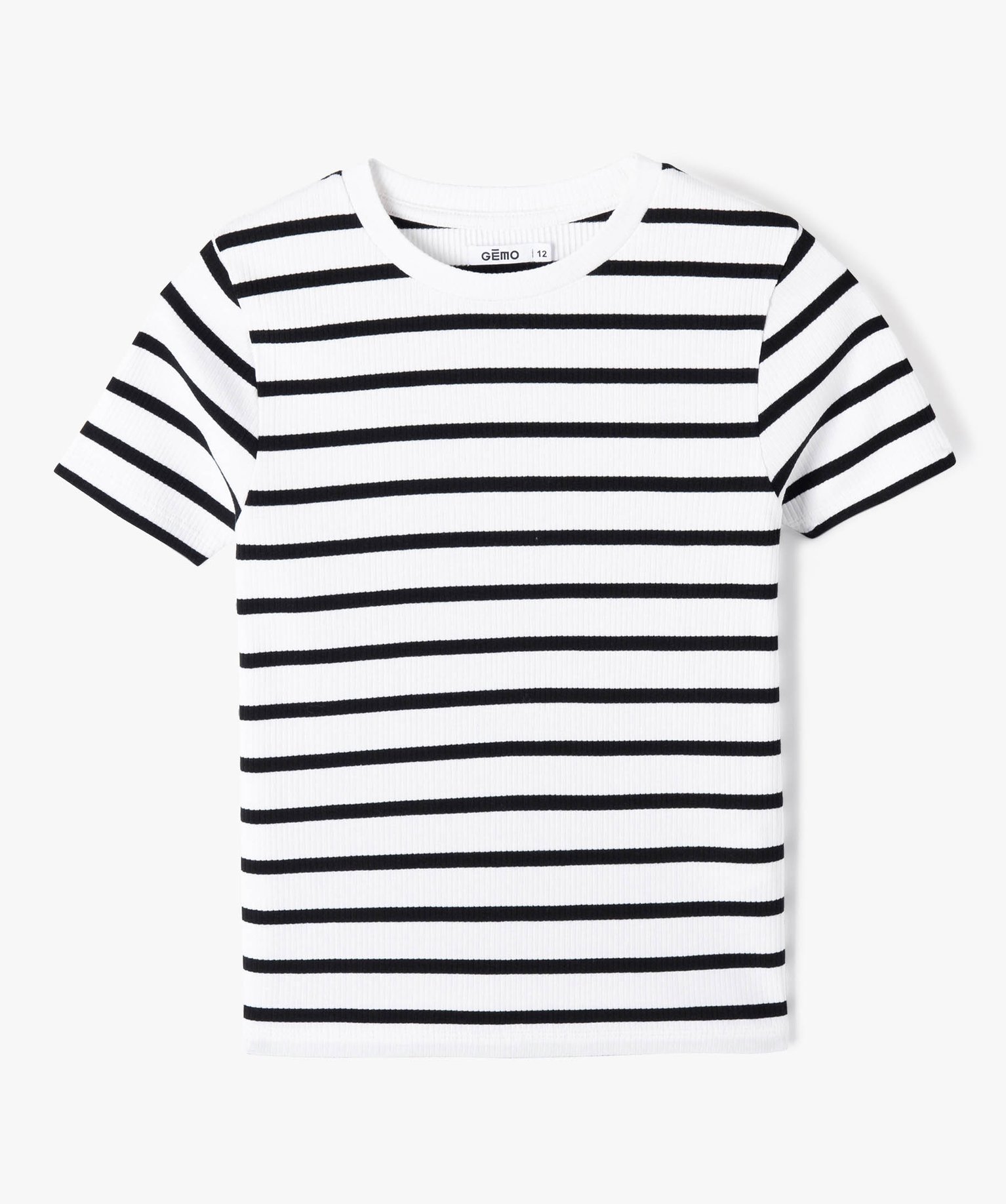 Tee-shirt fille en maille ctelée à manches courtes raye | GEMO