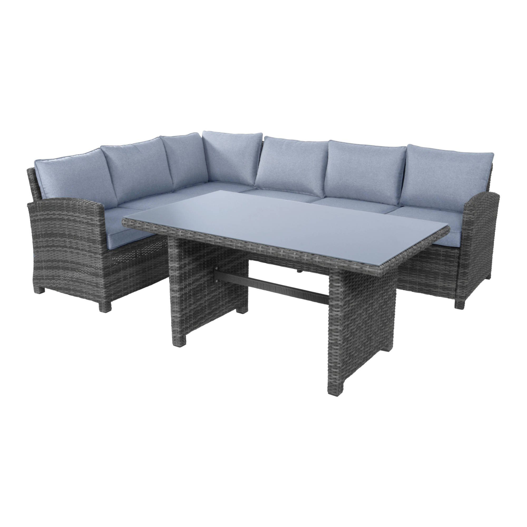 GMD Living Eckbankgruppe JIVE ROCK, (Eckbank Essgruppe, 3-tlg., bestehend aus 2 Sofas & Tisch inkl. Polsterkissen), 5mm Glastischplatte, Outdoorgeeignet
